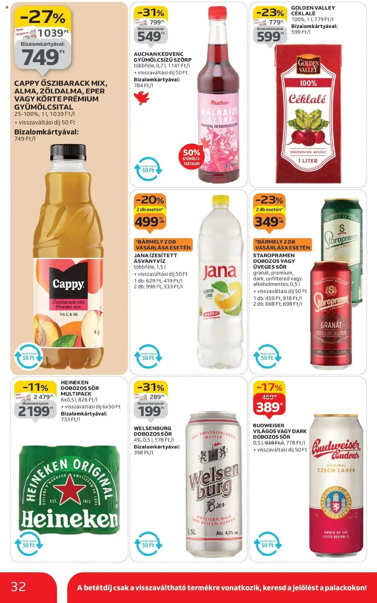 Auchan akciós ujság - amely érvényes a következő dátumtól: 16.10.2025 | Oldal: 32 | Termékek: Körte, Gyümölcs, Heineken, Eper
