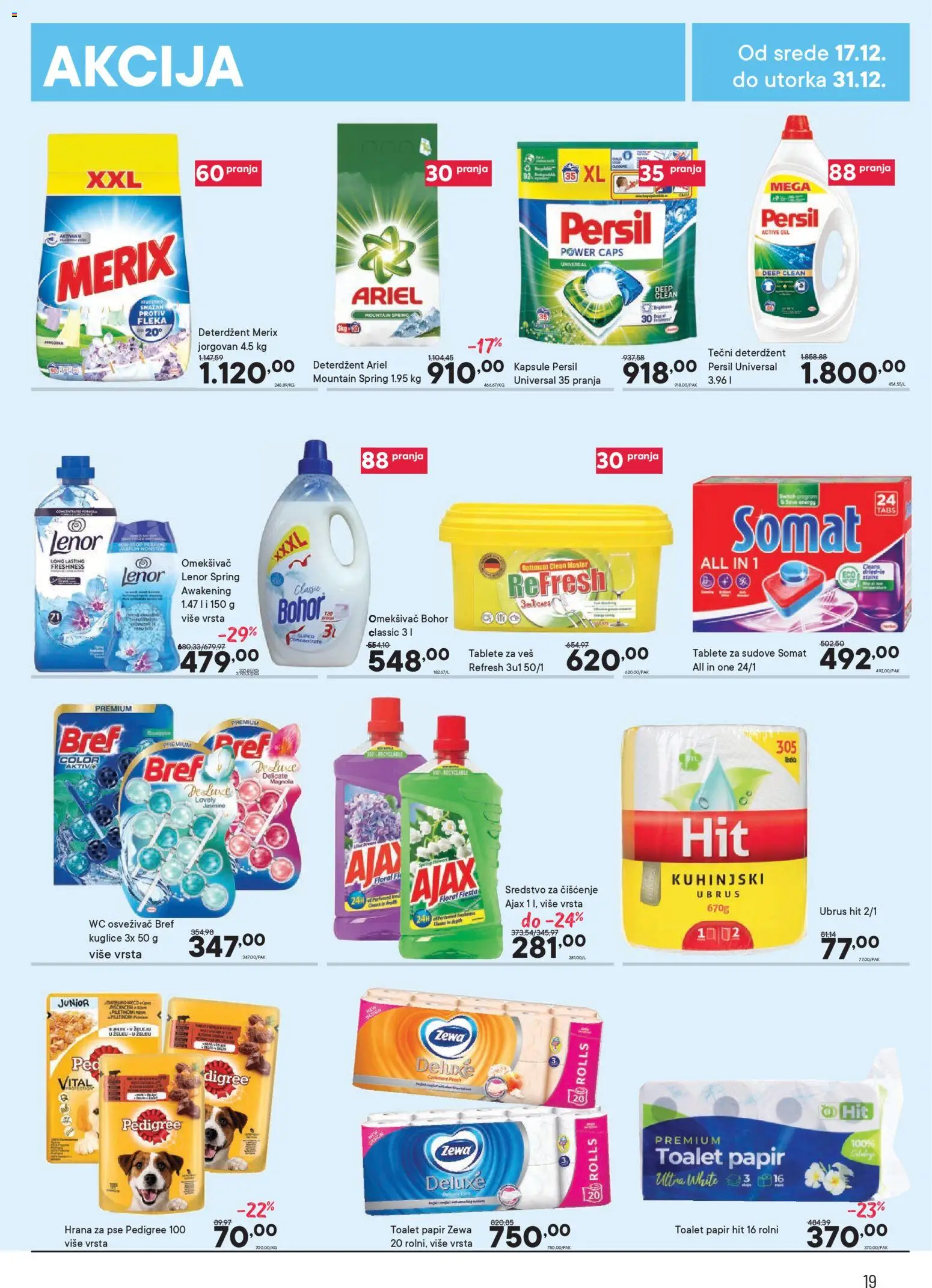 PerSu katalog - važi od 17.12.2025 | Strana: 19 | Proizvode: Deterdžent, Toalet papir, Hrana za pse, Ubrus