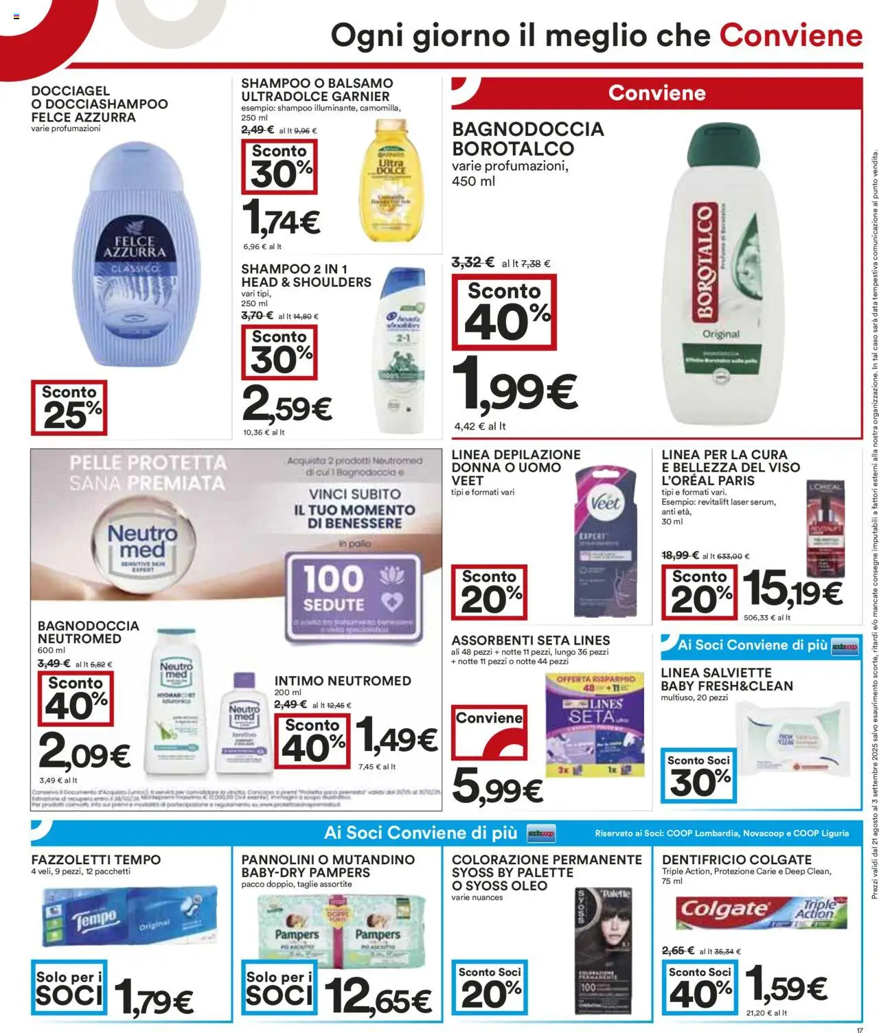 Volantino COOP del 21.08.2025 | Pagina: 17 | Prodotti: Shampoo, Fazzoletti, Intimo, Pampers