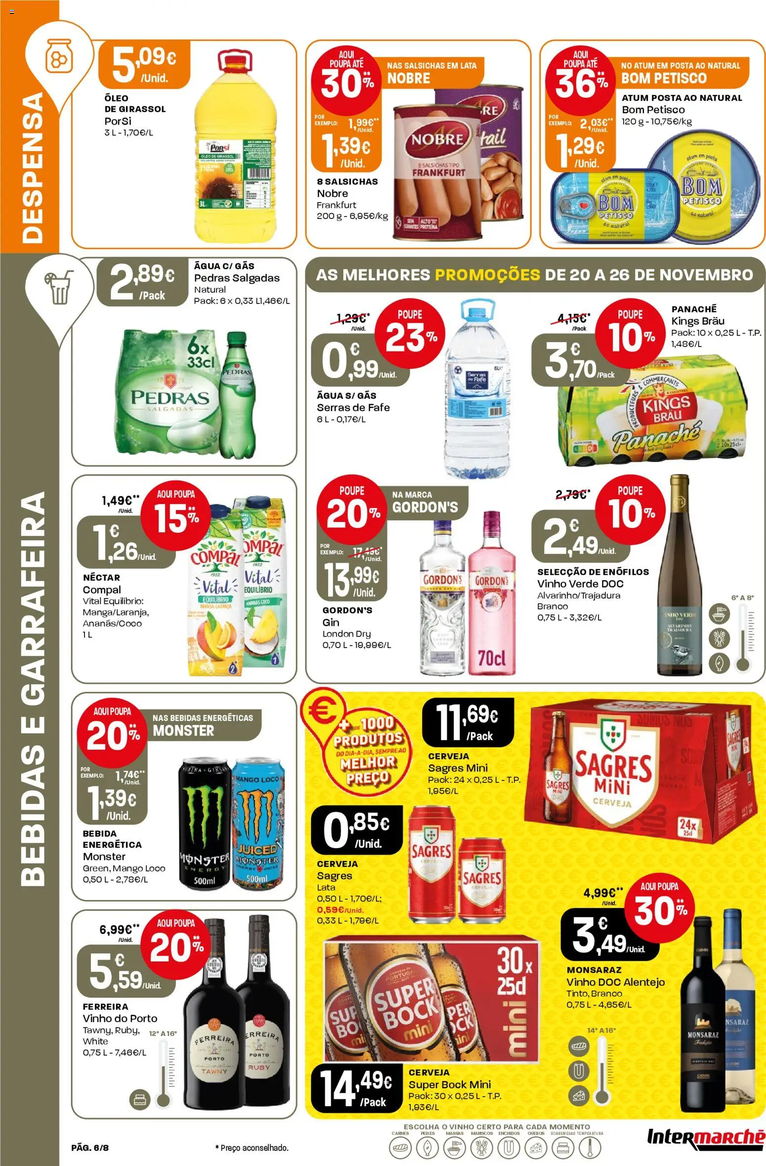 Intermarché Folheto Mini │ válido de 20.11.2025 | Página: 6 | Produtos: Agua, Super bock, Óleo, Cerveja