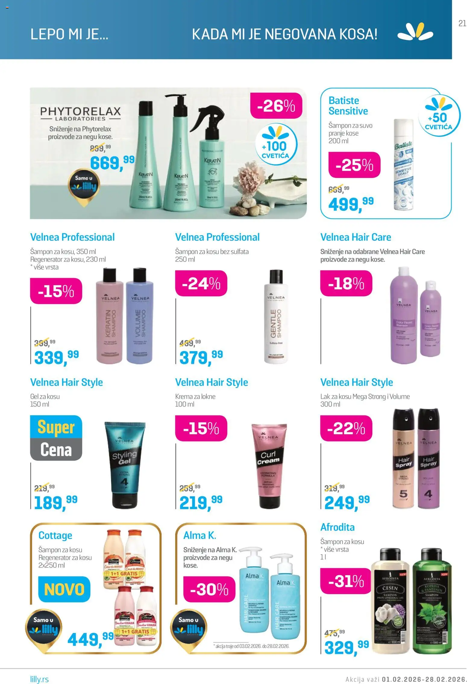 Lilly drogerie katalog - važi od 01.02.2026 | Strana: 21 | Proizvode: Šampon, Lak za kosu, Krema