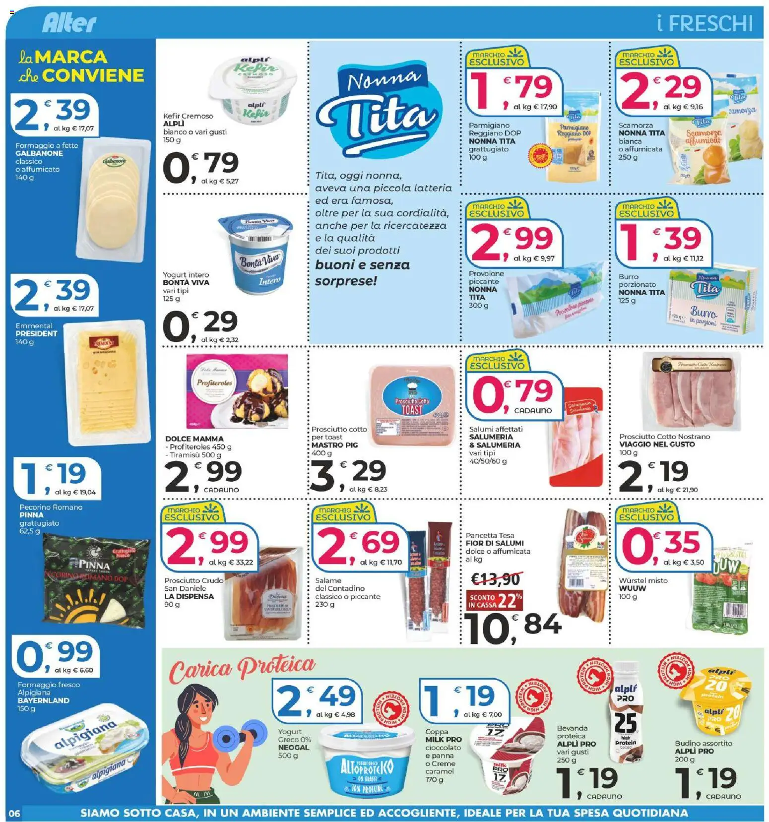 Volantino Alter Discount del 03.03.2026 | Pagina: 6 | Prodotti: Yogurt, Cioccolato, Budino, Emmental