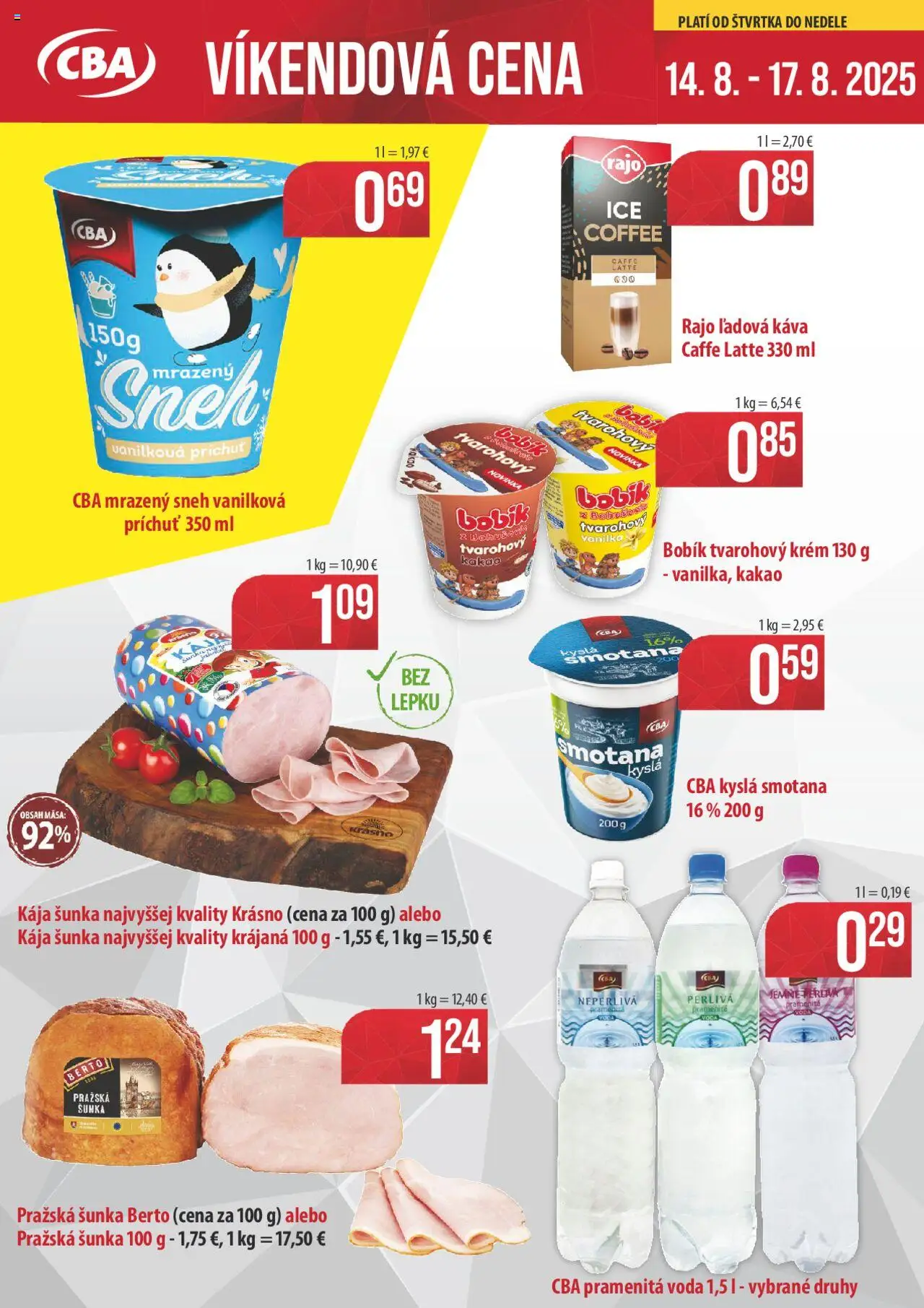 CBA Verex víkendová cena │ platný od 14.08.2025 | Strana: 1 | Produkty: Káva, Krém, Voda, Kakao