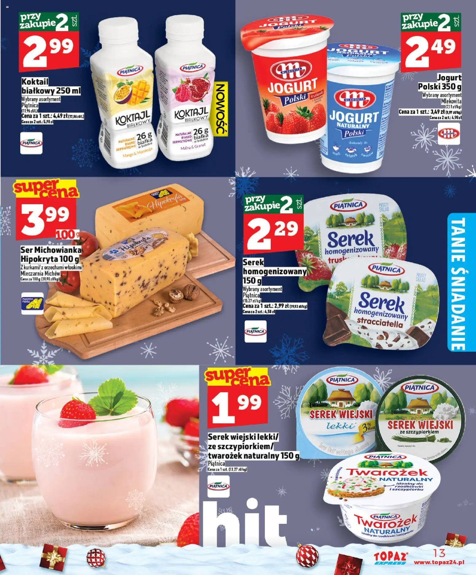 Topaz Gazetka - Express od 04.12.2025 | Strona: 13 | Produkty: Ser, Jogurt, Twarożek, Serek wiejski lekki