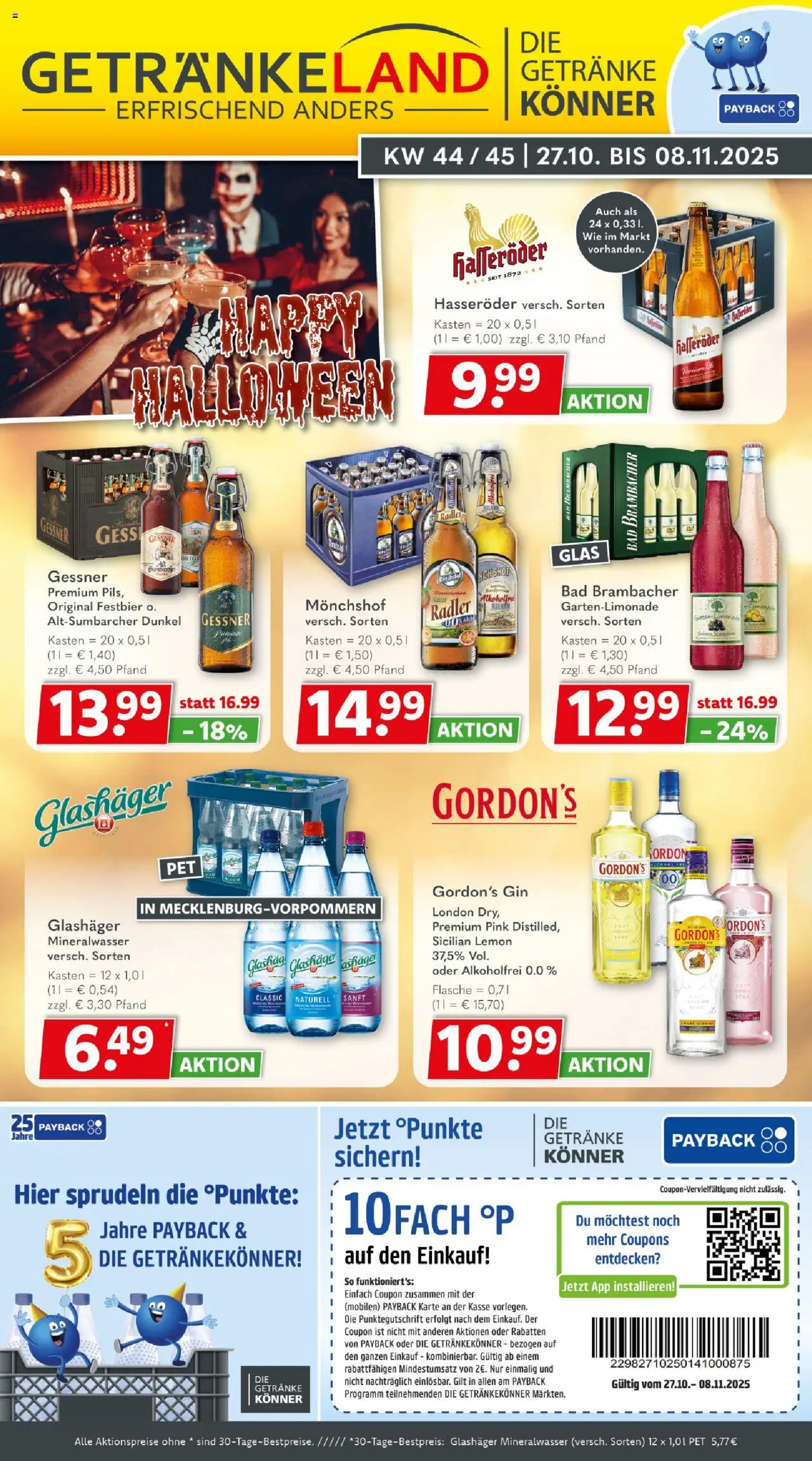 Getränkeland Prospekt 	 – gültig ab 27.10.2025 | Seite: 1 | Produkte: Gordon's gin, Bad, Pils, Hasseröder