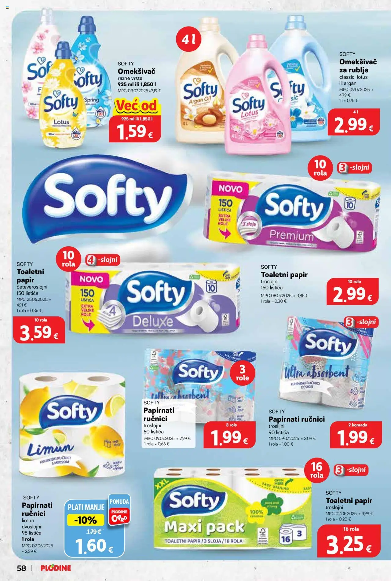 Plodine katalog | vrijedi od 22.10.2025 | Stranica: 58 | Proizvodi: Omekšivač, Papirnati ručnici, Toaletni papir, Limun