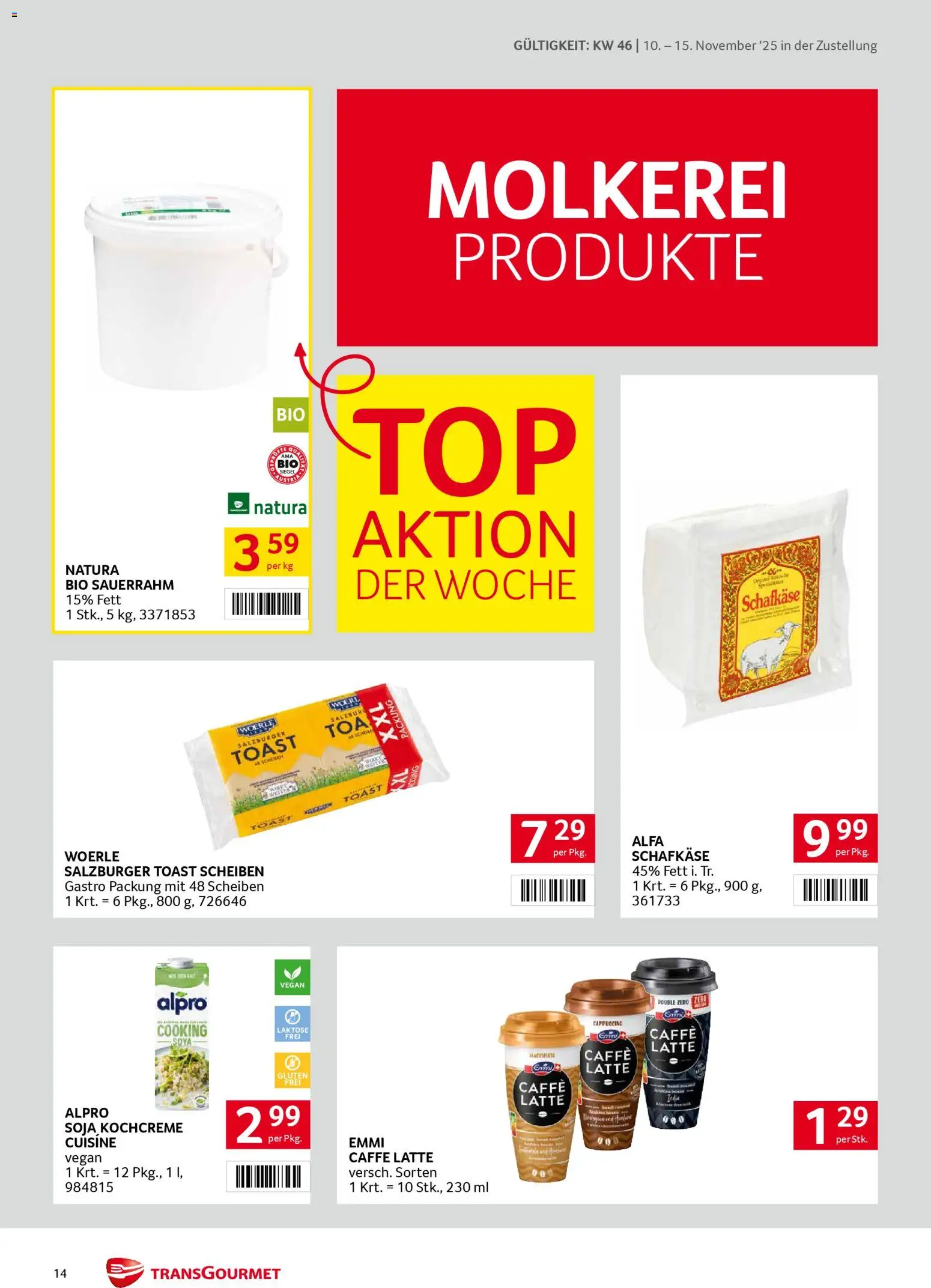 Transgourmet Zustellaktion gültig ab 10.11.2025 | Seite: 14 | Produkte: Sauerrahm