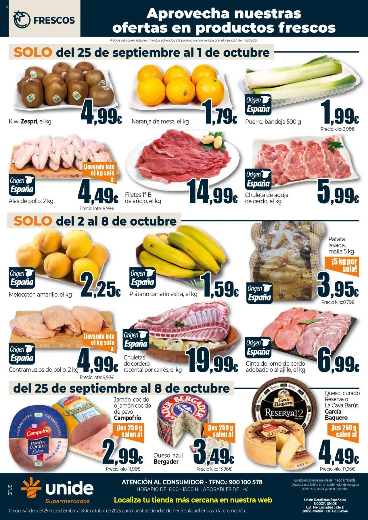 Unide - Supermercados │ válido desde el 25.09.2025 | Página: 4 | Productos: Jamón, Cerdo, Kiwi, Bandeja