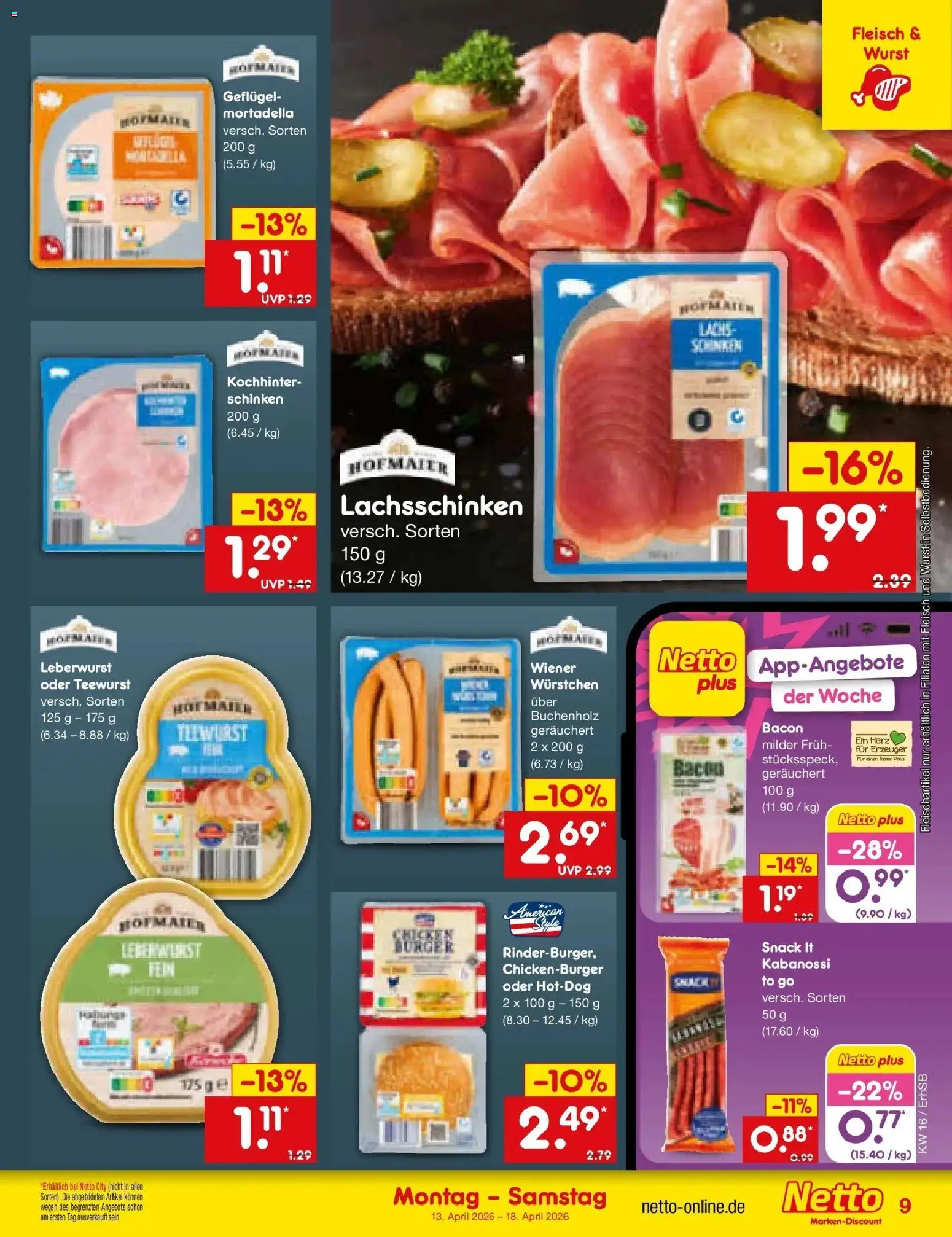 Netto Marken-Discount Prospekt Metten	 – gültig ab 13.04.2026 | Seite: 11 | Produkte: Lachs, Wurst, Schinken, Fleisch