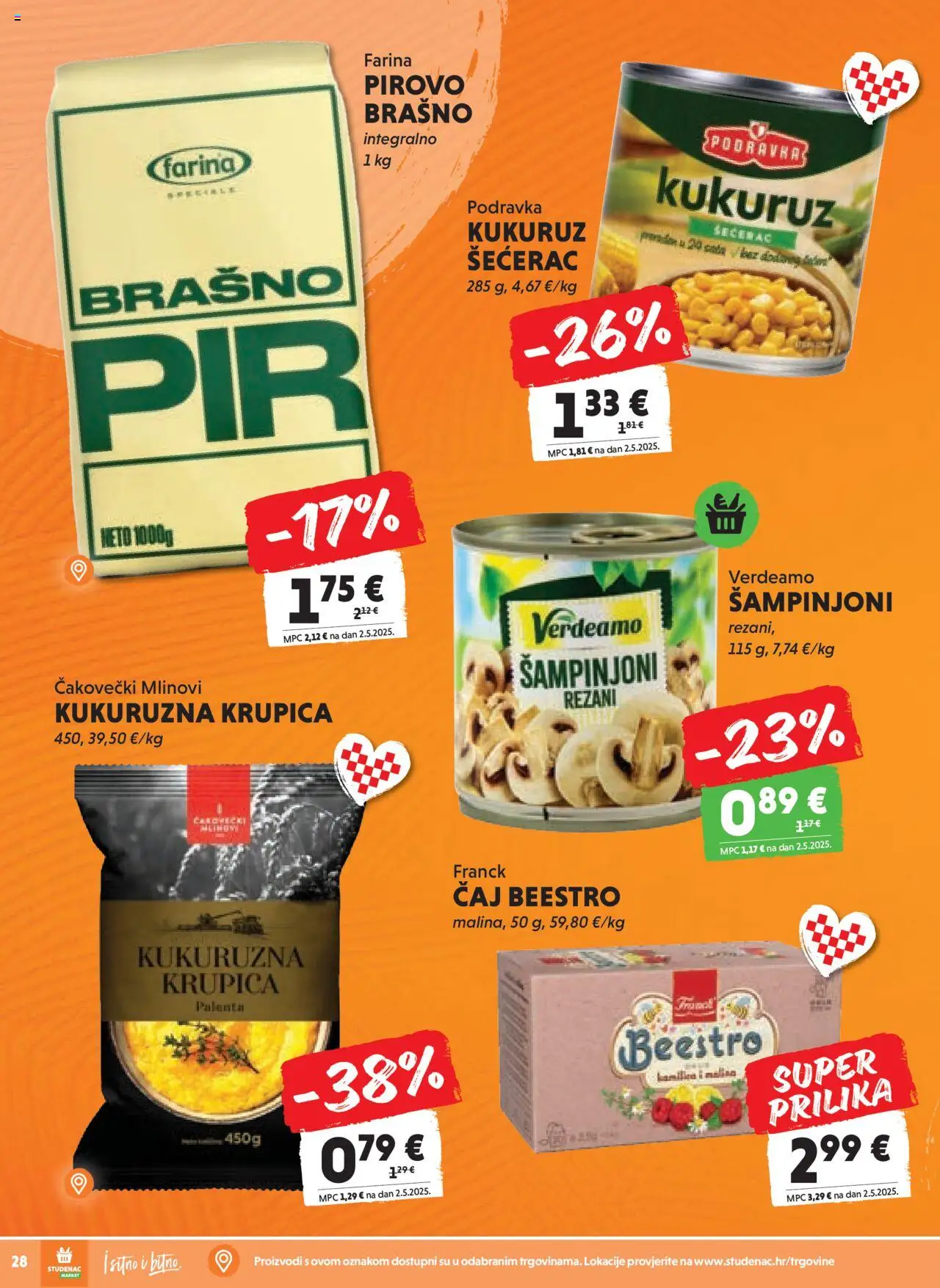 Studenac katalog | vrijedi od 13.08.2025 | Stranica: 28 | Proizvodi: Krupica, Čaj, Brašno, Palenta