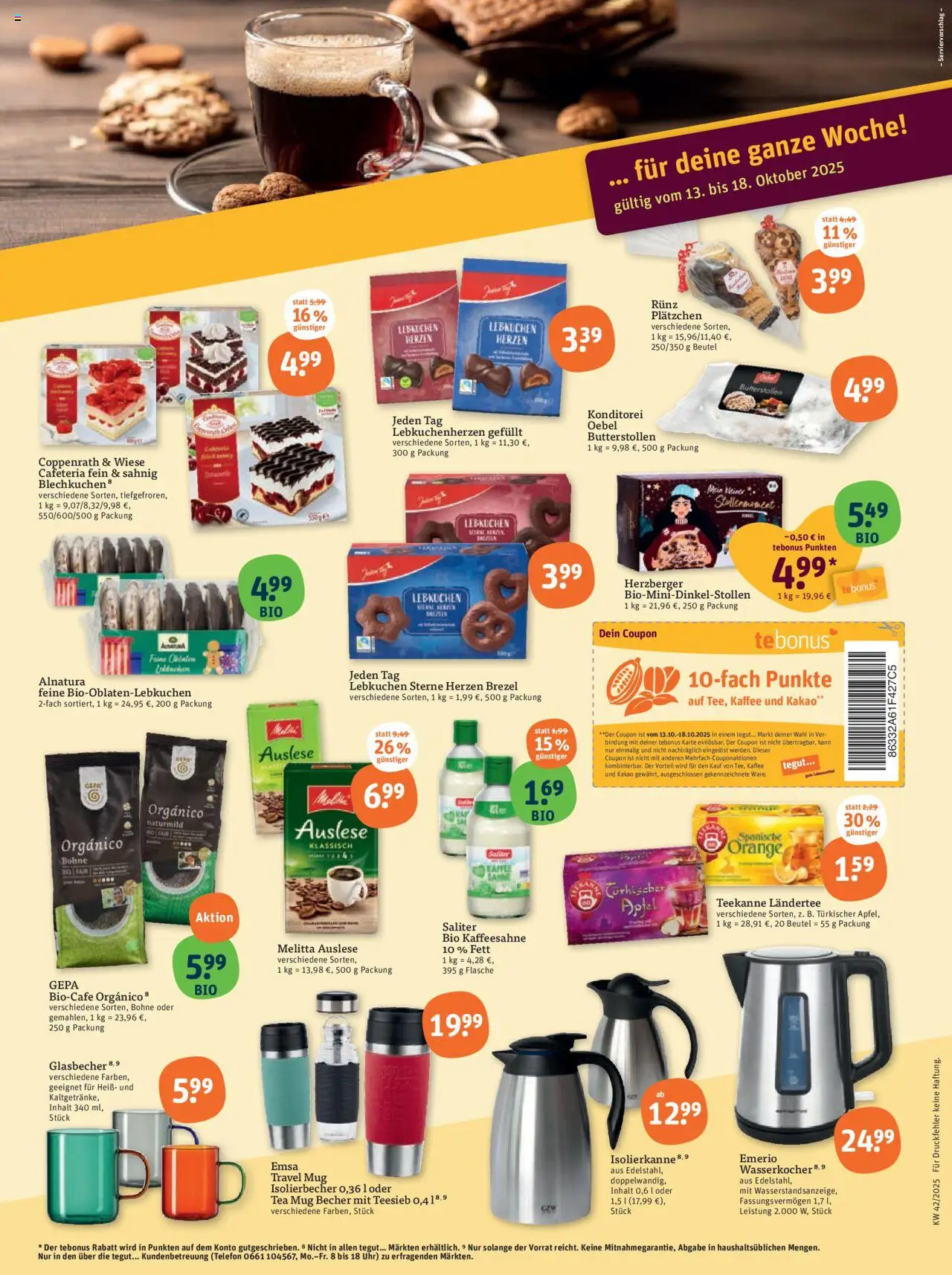 Tegut Prospekt – gültig ab 13.10.2025 | Seite: 2 | Produkte: Melitta, Wasserkocher, Teekanne, Telefon
