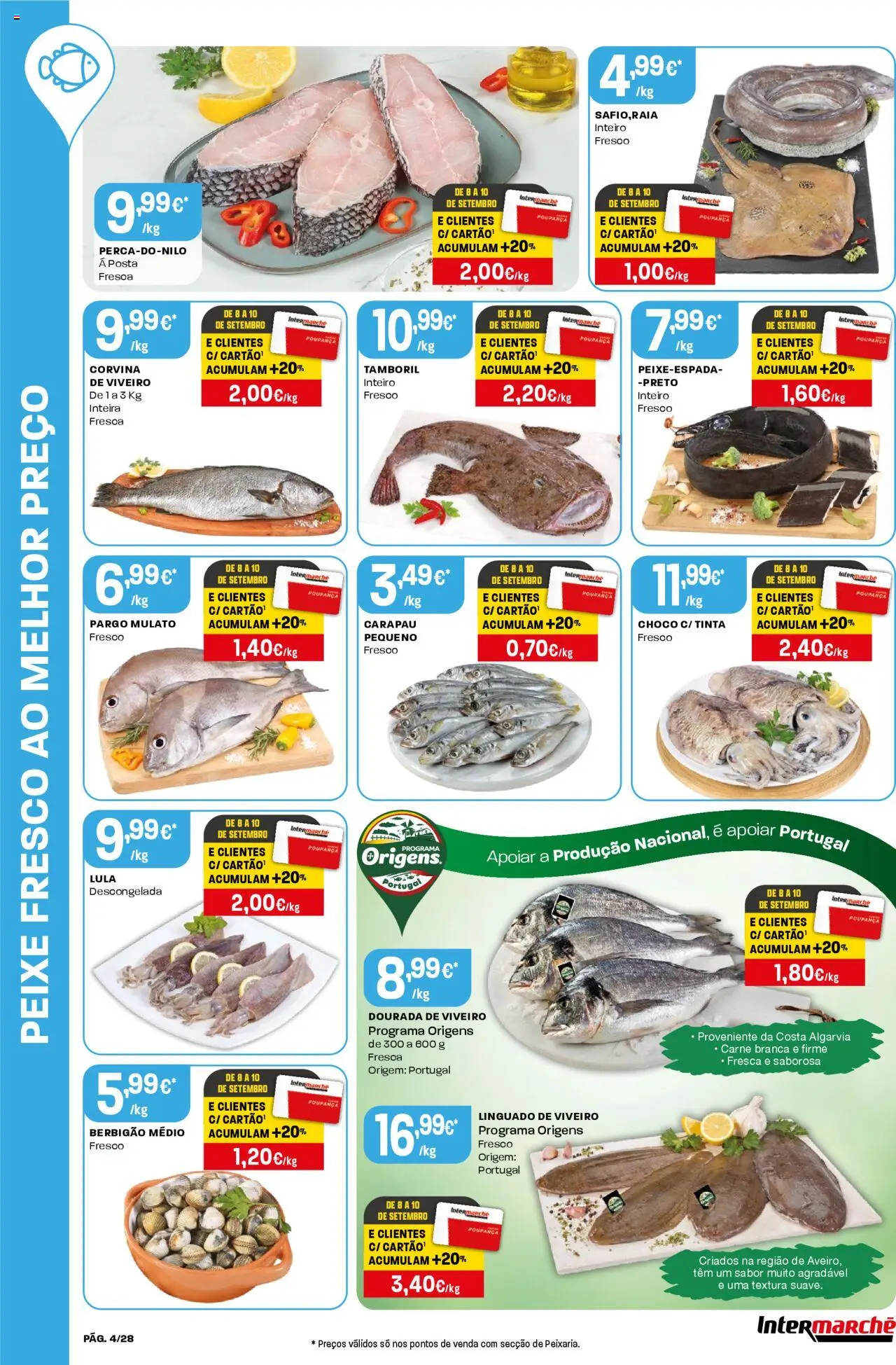Intermarché folheto │ válido de 04.09.2025 | Página: 4 | Produtos: Tinta, Tamboril, Peixe, Carne