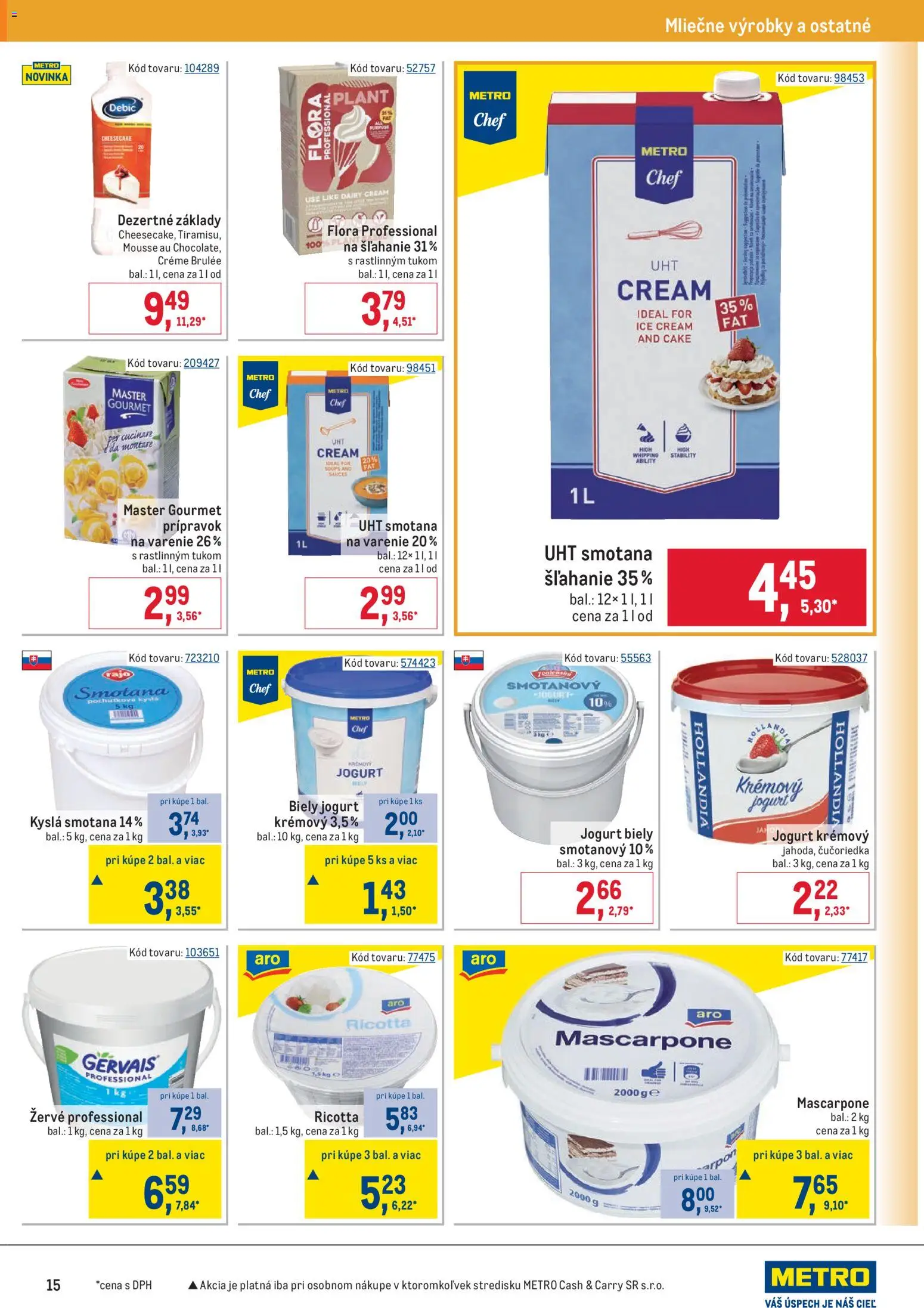 Nové Metro akcie – leták je platný od 10.12.2025 | Strana: 15 | Produkty: Jogurt, Smotana, Biely jogurt, Mascarpone