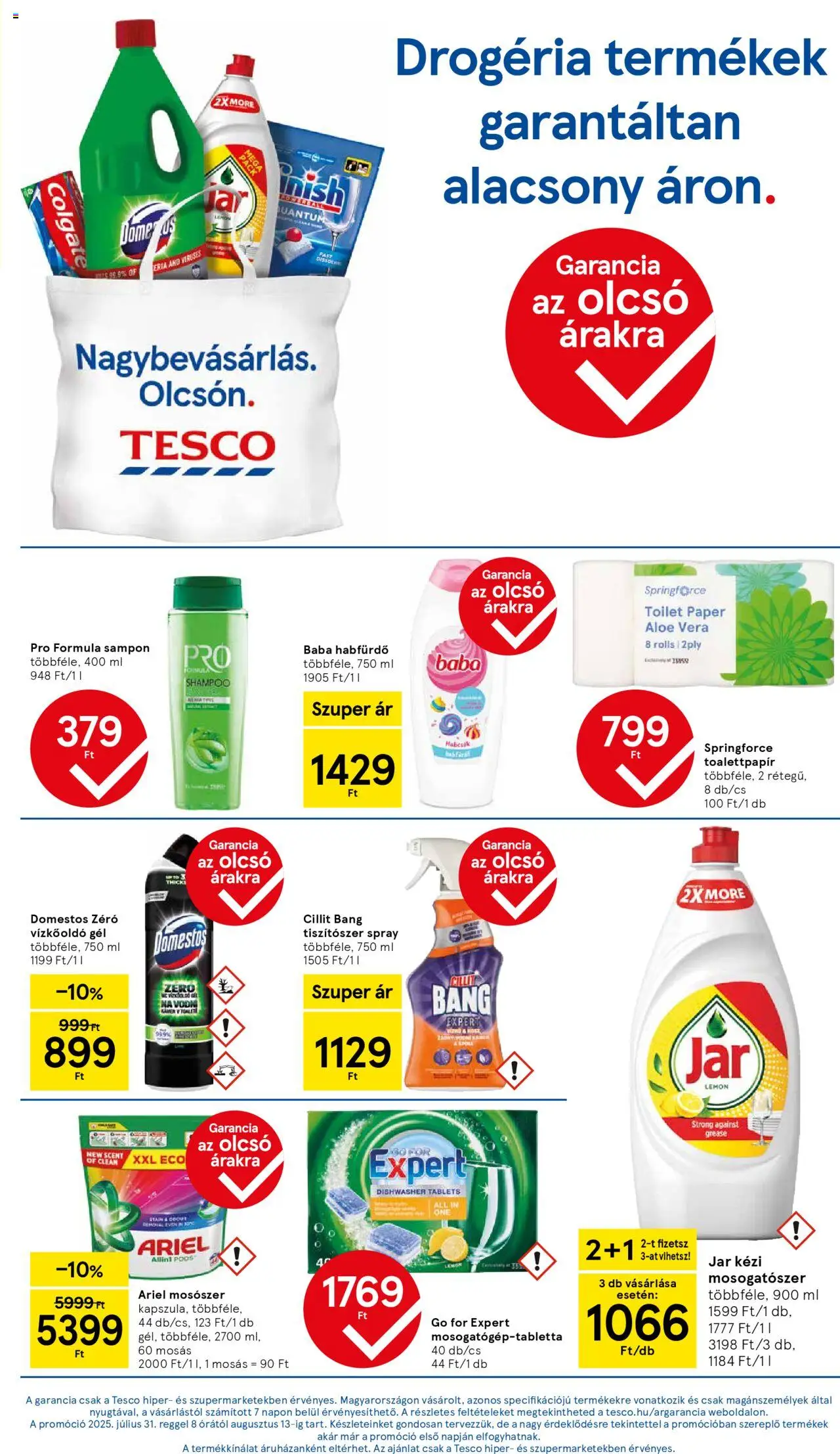 Tesco akciós ujság - amely érvényes a következő dátumtól: 07.08.2025 | Oldal: 9 | Termékek: Ariel, Habfürdő, Sampon, Mosószer