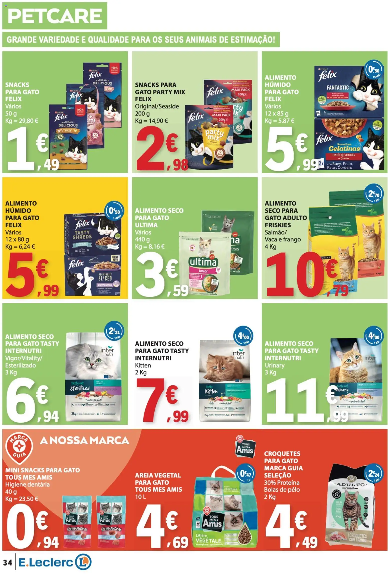 E.Leclerc folheto │ válido de 19.03.2026 | Página: 34 | Produtos: Areia, Frango, Gelatina, Salmão