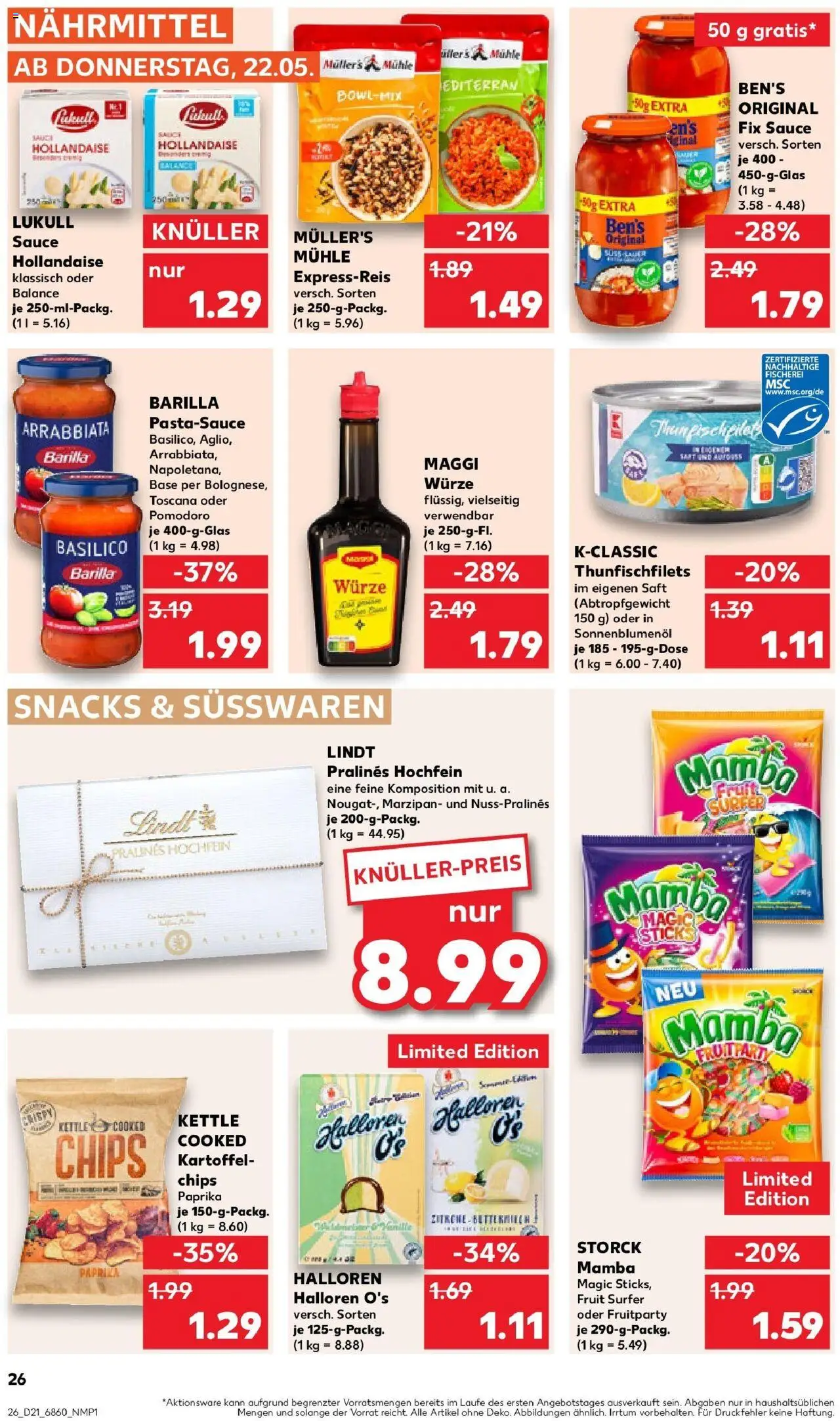 Kaufland prospekt Bad Kreuznach	 - gültig ab dem 22.05.2025 | Seite: 26 | Produkte: Barilla, Saft, Lindt, Chips