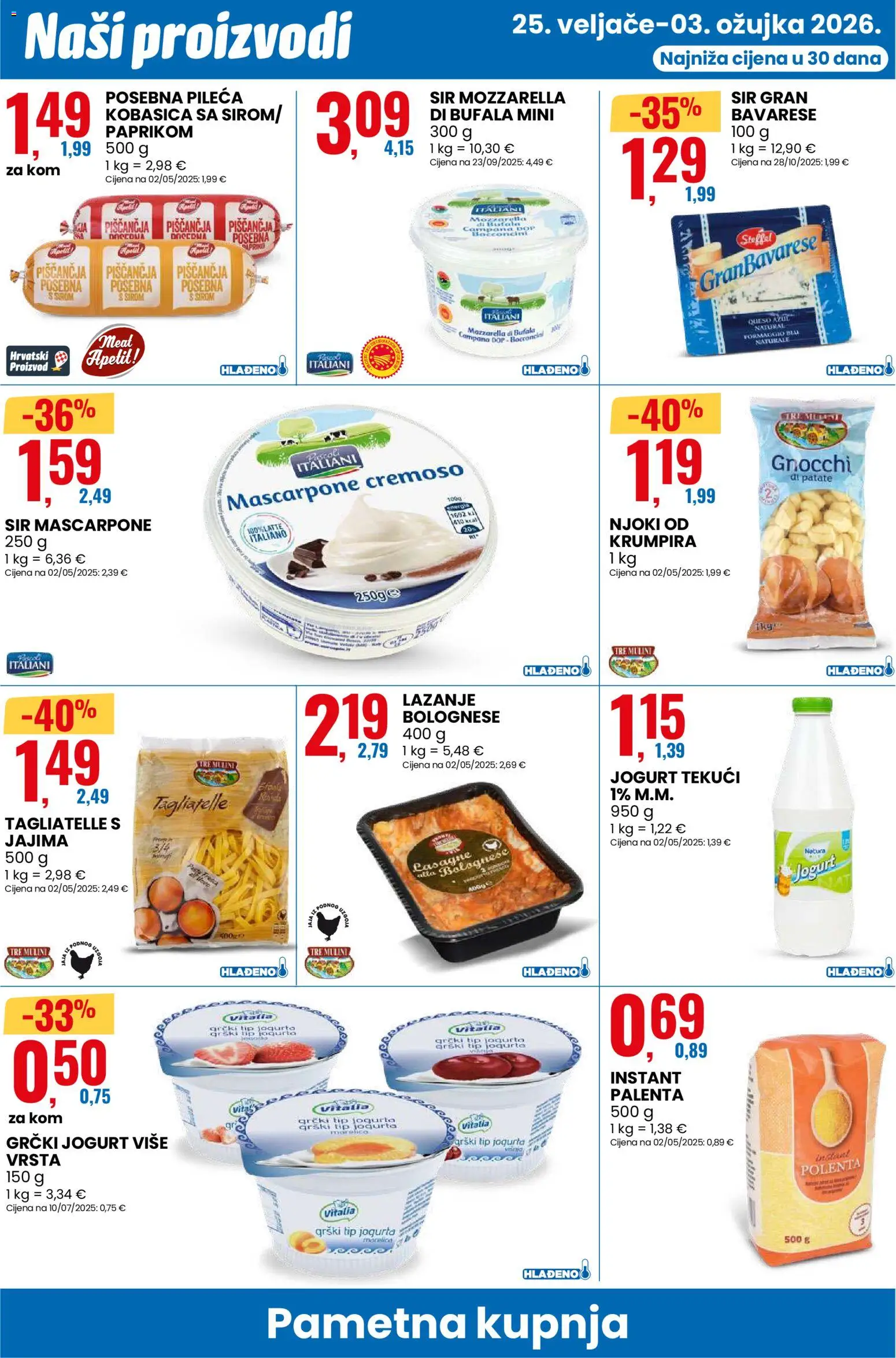 Eurospin katalog | vrijedi od 25.02.2026 | Stranica: 4 | Proizvodi: Mascarpone, Sir, Jogurt, Kobasica