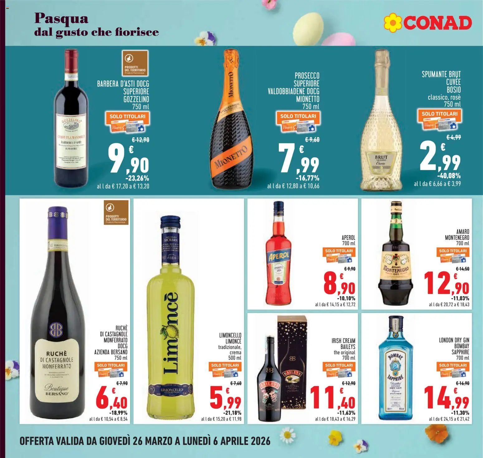 Volantino Conad volantino Piemonte del 26.03.2026 | Pagina: 18 | Prodotti: Crema, Gin, Prosecco, Amaro