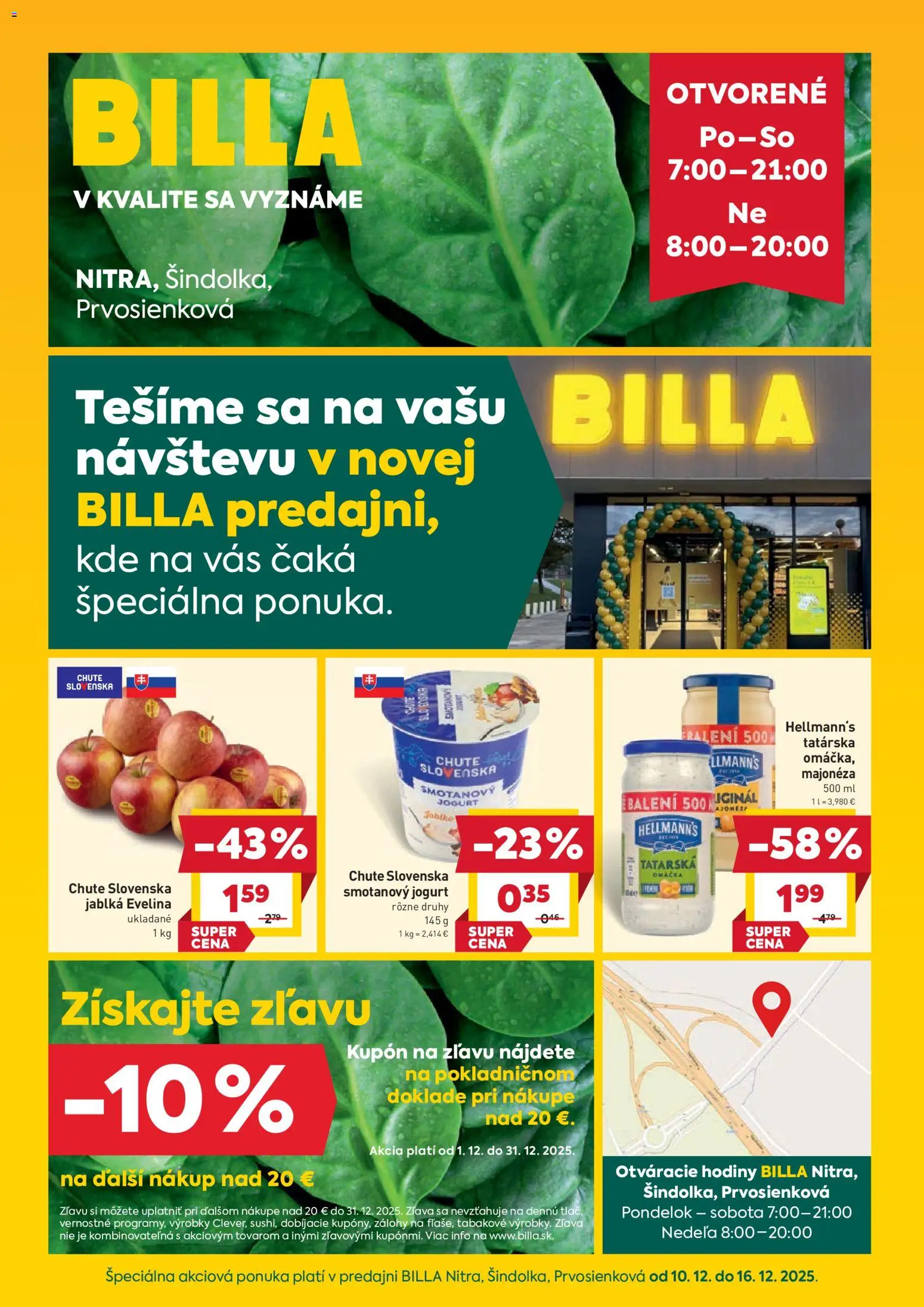 Nové Billa akcie – leták je platný od 10.12.2025 | Strana: 1 | Produkty: Hodiny, Jogurt, Jablká