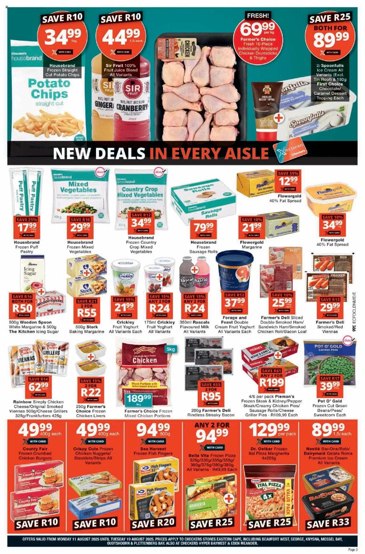 Checkers Eastern Cape - August Mid-Month Promotion │ valid from 11.08.2025 | Page: 3 | Products: Pizza, Chips, Fat spread, Fruit