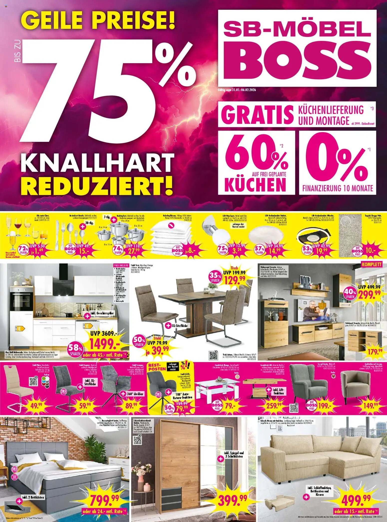 SB Möbel Boss Standard ohne Zwickau – gültig ab 31.01.2026 | Seite: 1 | Produkte: Stuhl, Topper, Spiegel, Kuchen