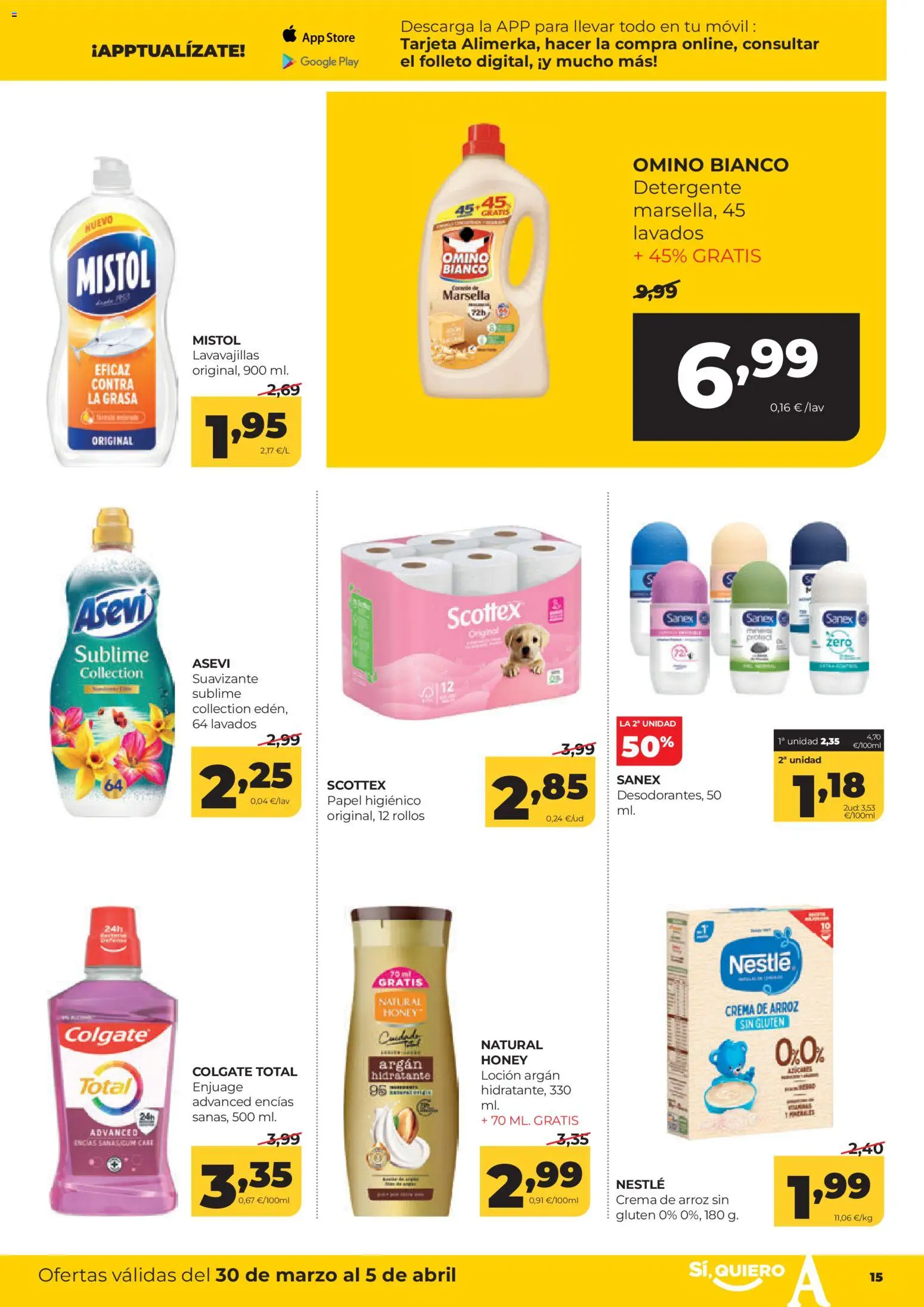Alimerka folleto Asturias │ válido desde el 30.03.2026 | Página: 15 | Productos: Papel higienico, Arroz, Suavizante, Lavavajillas
