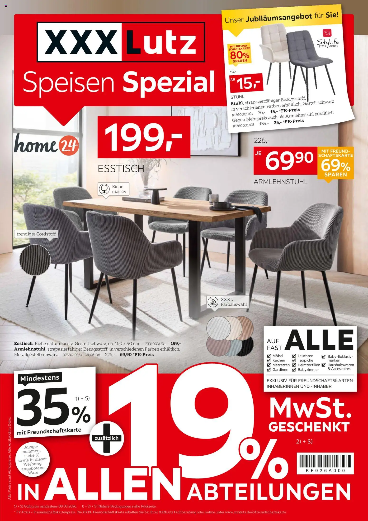 XXXL Lutz Speisen Spezial – gültig ab 22.02.2026 | Seite: 1 | Produkte: Esstisch, Stuhl, Kuchen