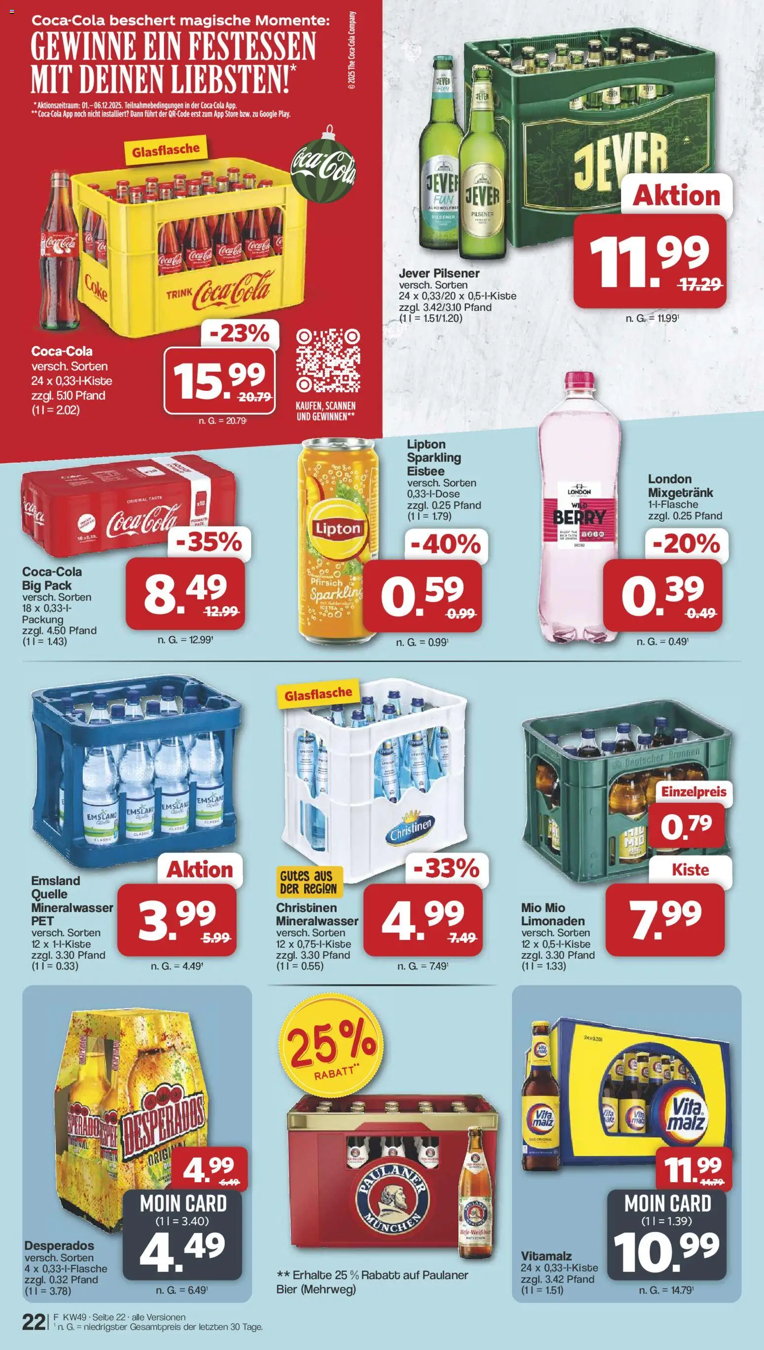 Famila Nordwest Prospekt 	 – gültig ab 01.12.2025 | Seite: 22 | Produkte: Mineralwasser, Jever, Pfirsich, Desperados
