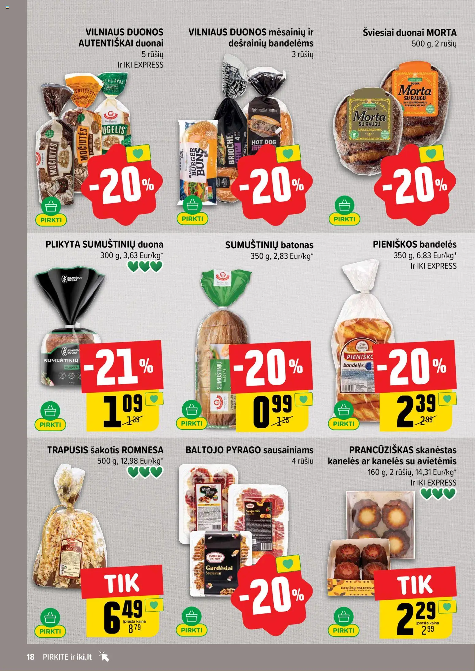 IKI akcijos nuo 13.04.2026 | Puslapis: 18 | Prekių: Sausainiai, Batonas, Bandelės, Duona