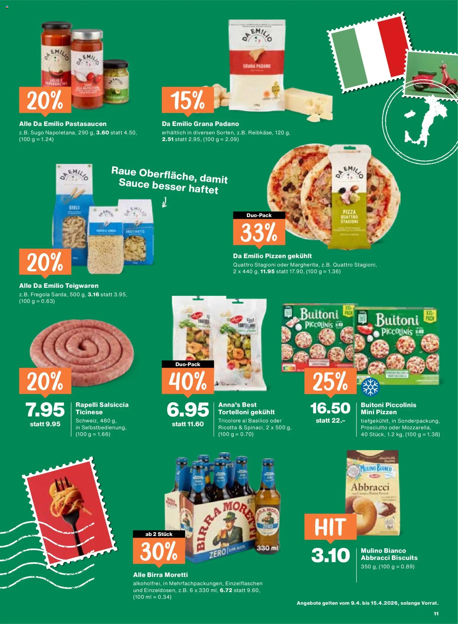 Migros aktionen – gültig ab 09.04.2026 | Seite: 11 | Produkte: Teigwaren, Pizza, Pasta