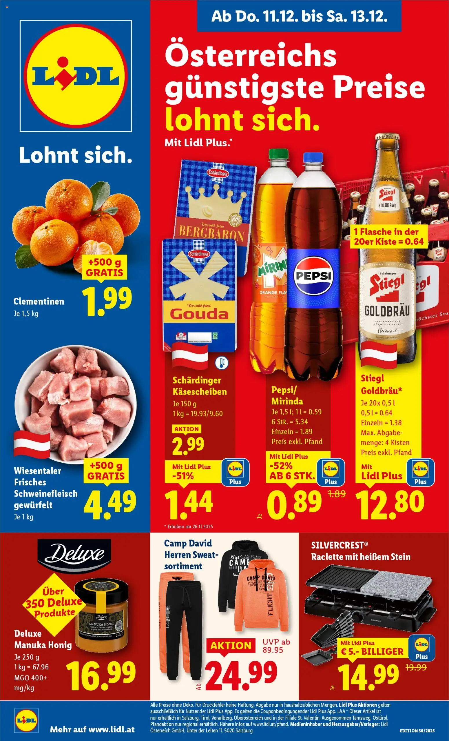 Lidl Flugblatt - Altenmarkt im Pongau, St. Johann im Pongau, Zell am See gültig ab 11.12.2025 | Seite: 1 | Produkte: Schweinefleisch