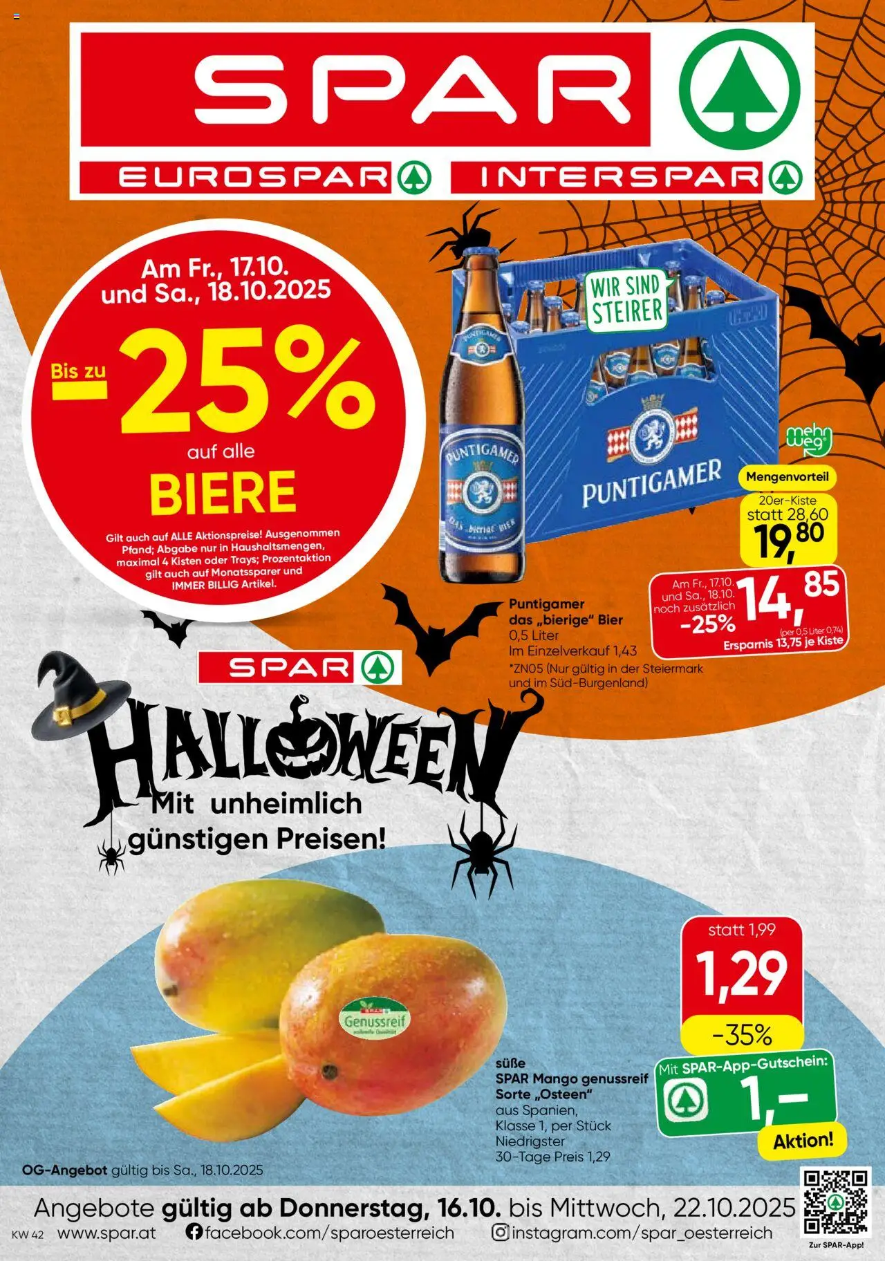 Spar Flugblatt - Steiermark gültig ab 16.10.2025 | Seite: 1 | Produkte: Mango, Bier