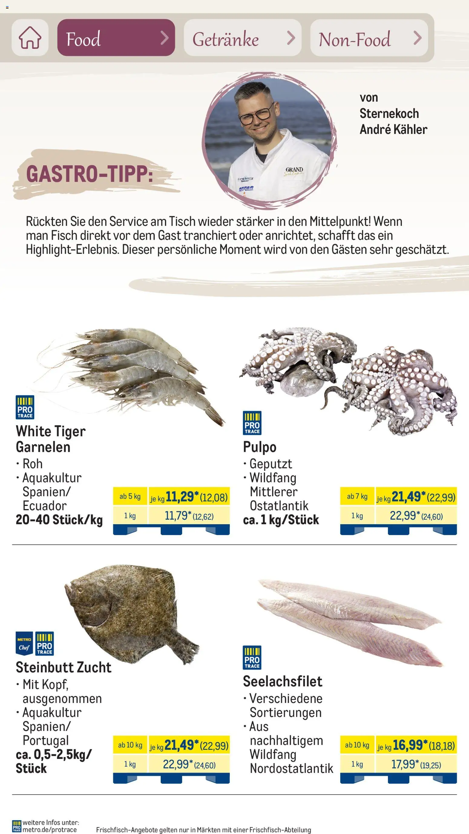 Metro Saisonkatalog Frühlingsgenuss – gültig ab 01.03.2026 | Seite: 21 | Produkte: Tisch, Garnelen, Fisch