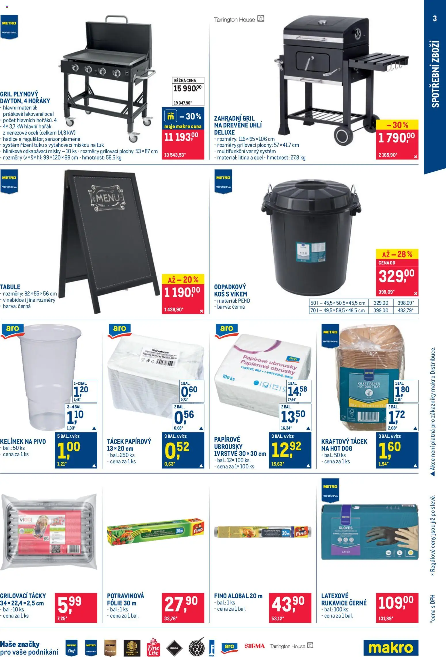 Makro leták - Nepotravinové zboží od 22.04.2026 | Strana: 3 | Produkty: Pivo, Dřevěné uhlí, Hot dog, Tabule