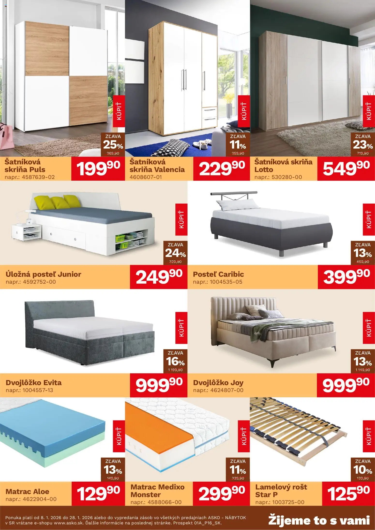 Nové ASKO nábytok akcie – leták je platný od 08.01.2026 | Strana: 3 | Produkty: Nábytok, Matrac, Posteľ, Šatníková skriňa