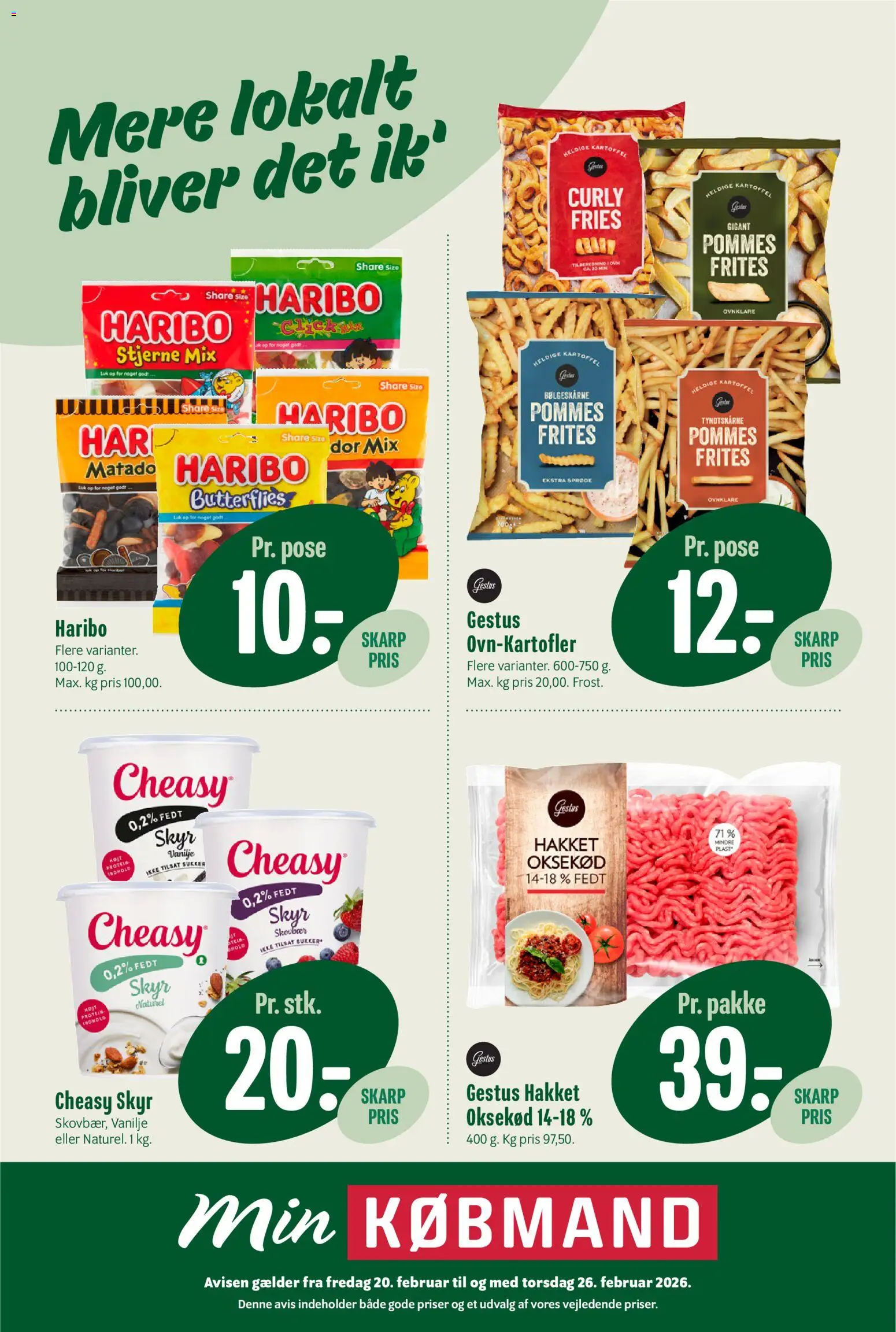 Min Købmand tilbudsavis – gyldig fra 20.02.2026 | Side: 1 | Produkter: Skyr, Oksekød, Sukker, Vanilje