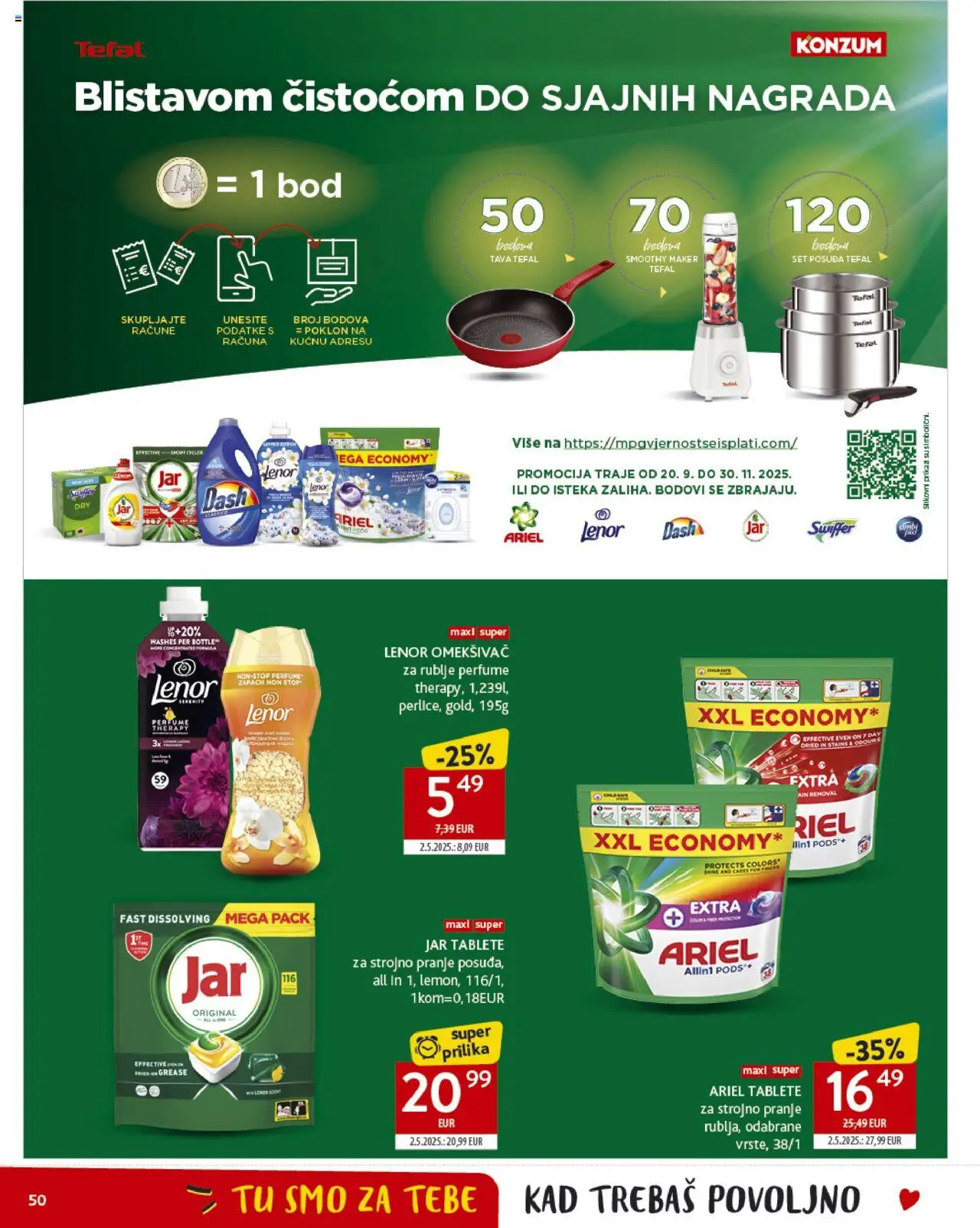 Konzum HR akciós ujság - amely érvényes a következő dátumtól: 08.10.2025 | Oldal: 50 | Termékek: Ariel, Tefal