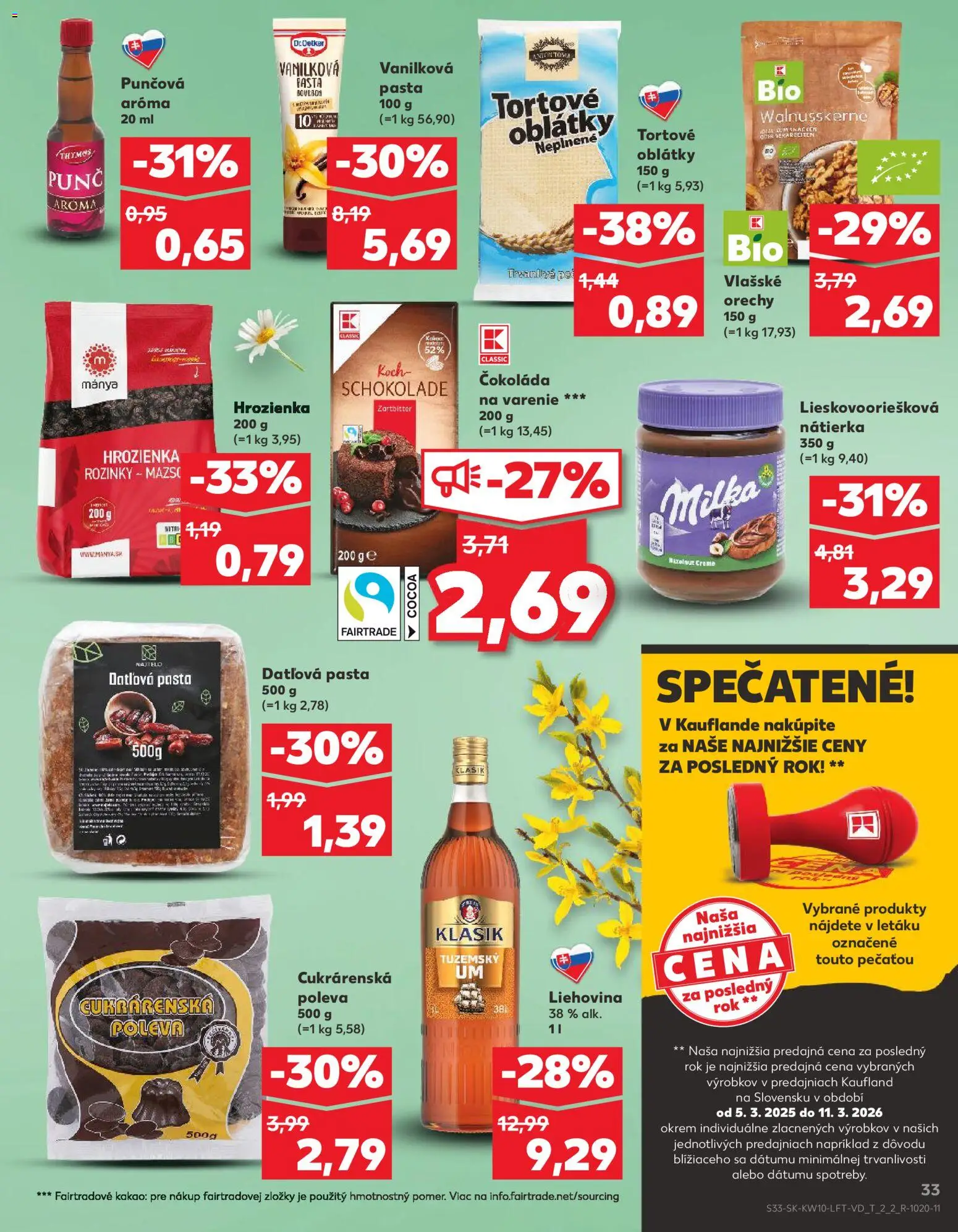 Nové Kaufland akcie – leták je platný od 05.03.2026 | Strana: 33 | Produkty: Orechy, Hrozienka, Milka, Kakao
