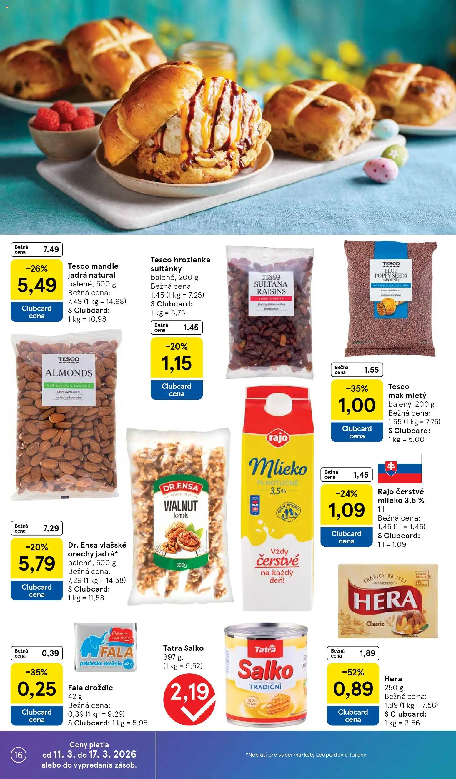 Nové Tesco akcie – leták je platný od 11.03.2026 | Strana: 16 | Produkty: Mlieko, Orechy, Hrozienka, Mak