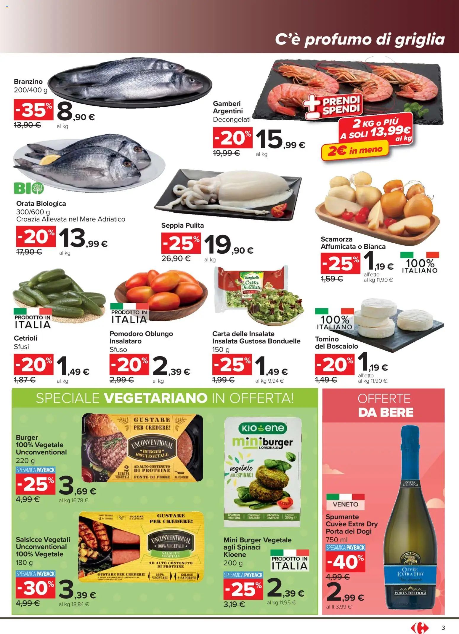 Volantino Carrefour del 21.04.2026 | Pagina: 3 | Prodotti: Gamberi, Insalata, Branzino, Orata