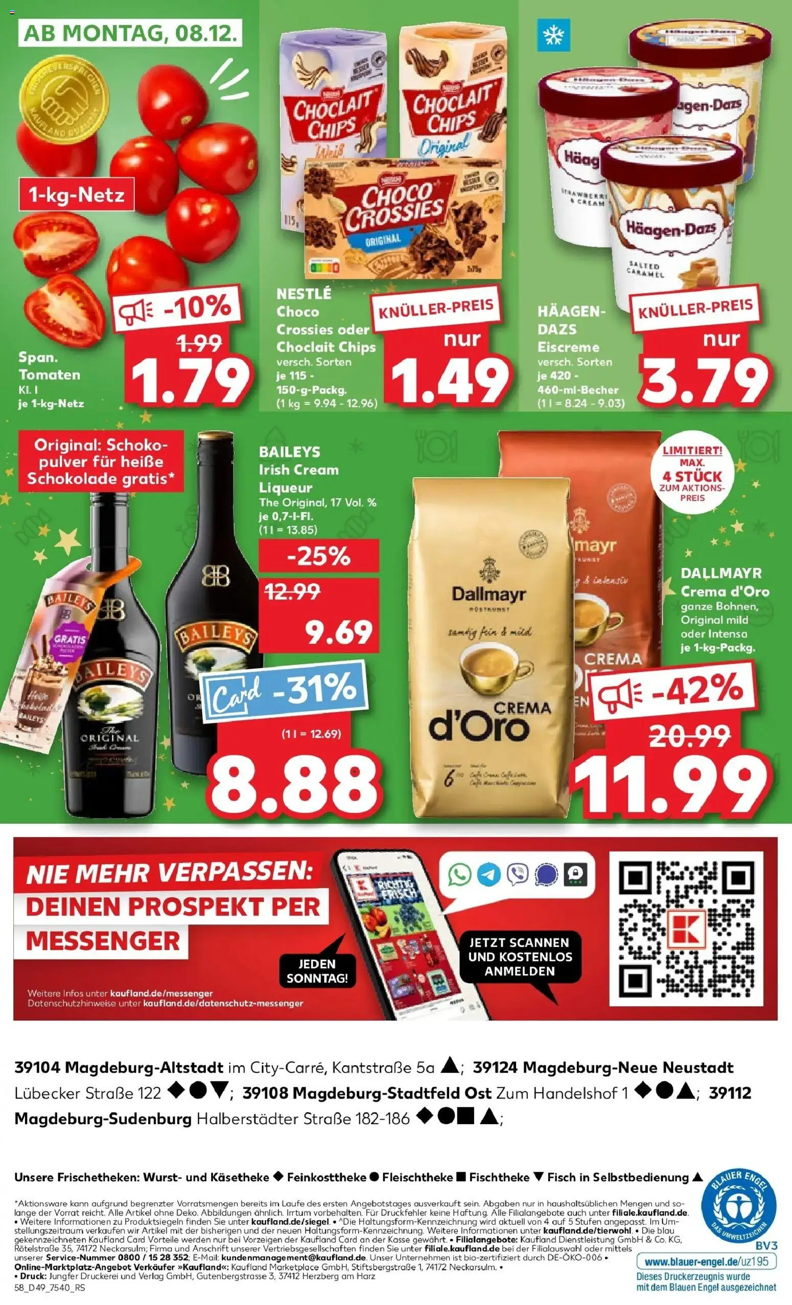 Kaufland prospekt Magdeburg	 – gültig ab 04.12.2025 | Seite: 58 | Produkte: Schokolade, Tomaten, Dallmayr, Wurst