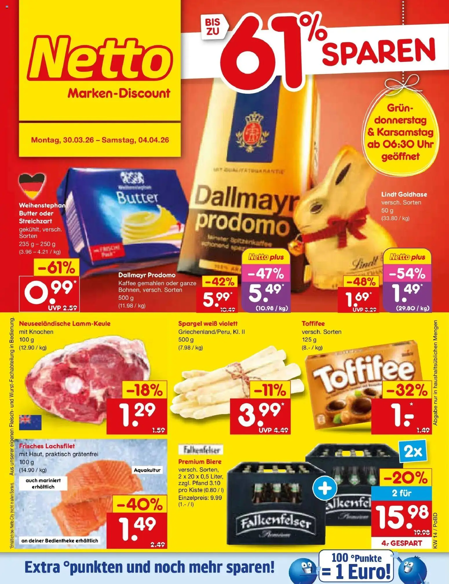 Netto Marken-Discount Prospekt Selb	 – gültig ab 29.03.2026 | Seite: 1 | Produkte: Lammkeule, Spargel, Fleisch, Uhr