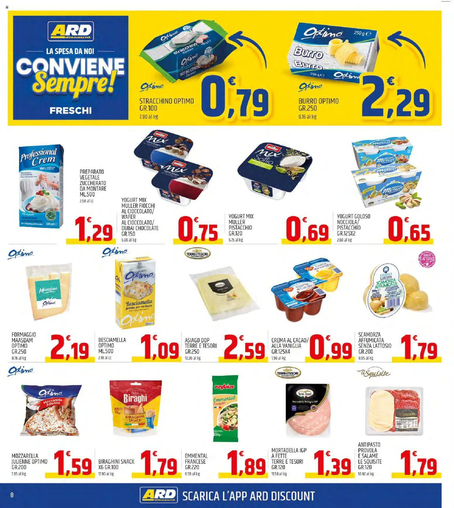 Volantino ARD Discount del 03.11.2025 | Pagina: 8 | Prodotti: Yogurt, Mozzarella, Mortadella, Emmental