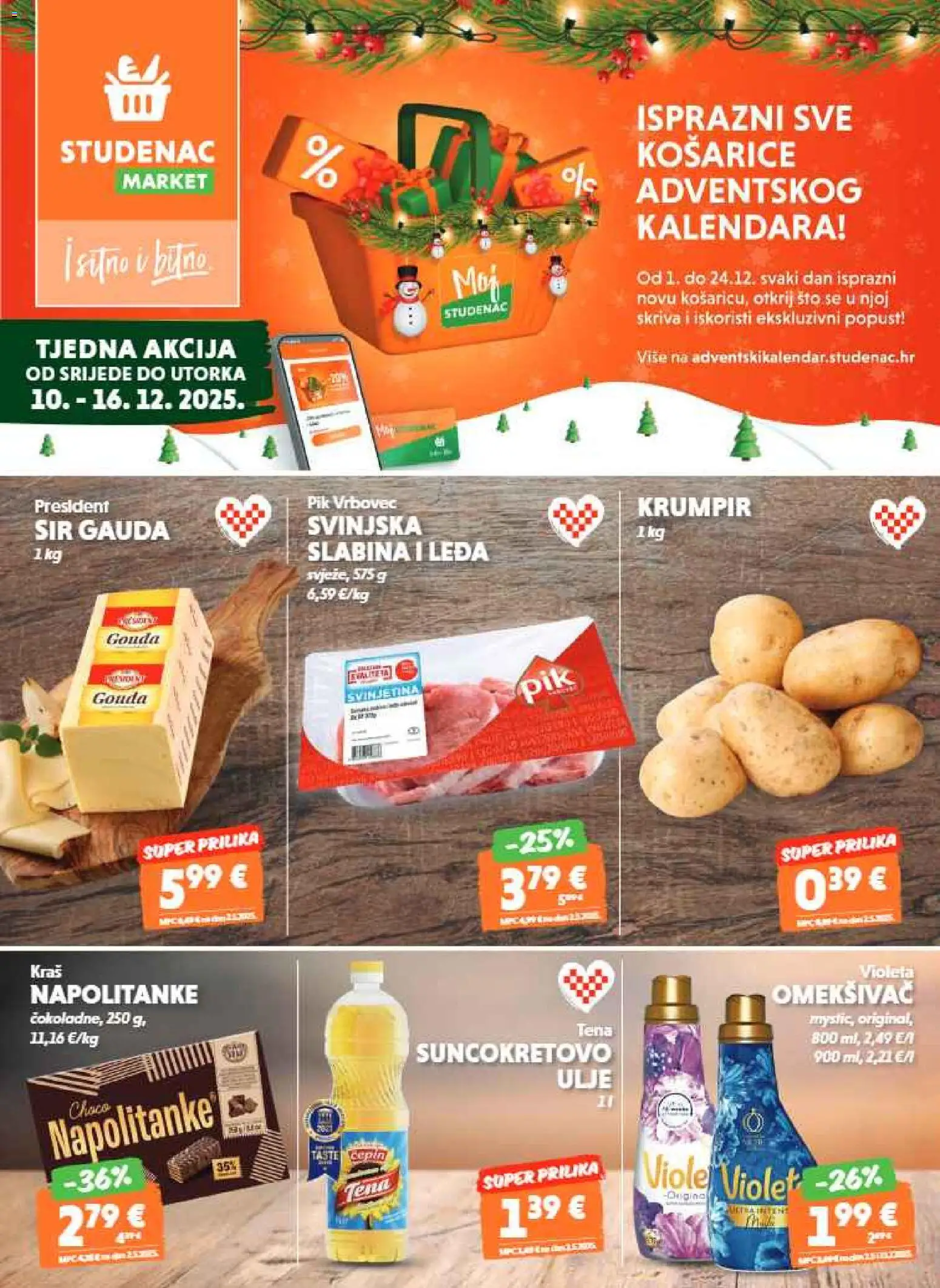 Studenac katalog | vrijedi od 10.12.2025 | Stranica: 1 | Proizvodi: Sir, Pik Vrbovec, Violeta, Gouda