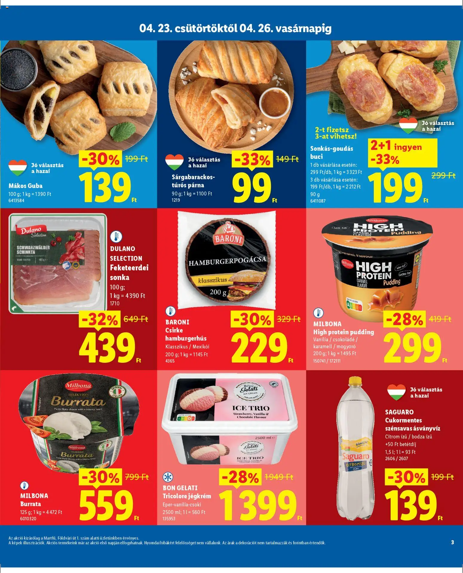 Lidl akciós ujság - amely érvényes a következő dátumtól: 23.04.2026 | Oldal: 3 | Termékek: Protein, Csokoládé, Ásványvíz, Burrata