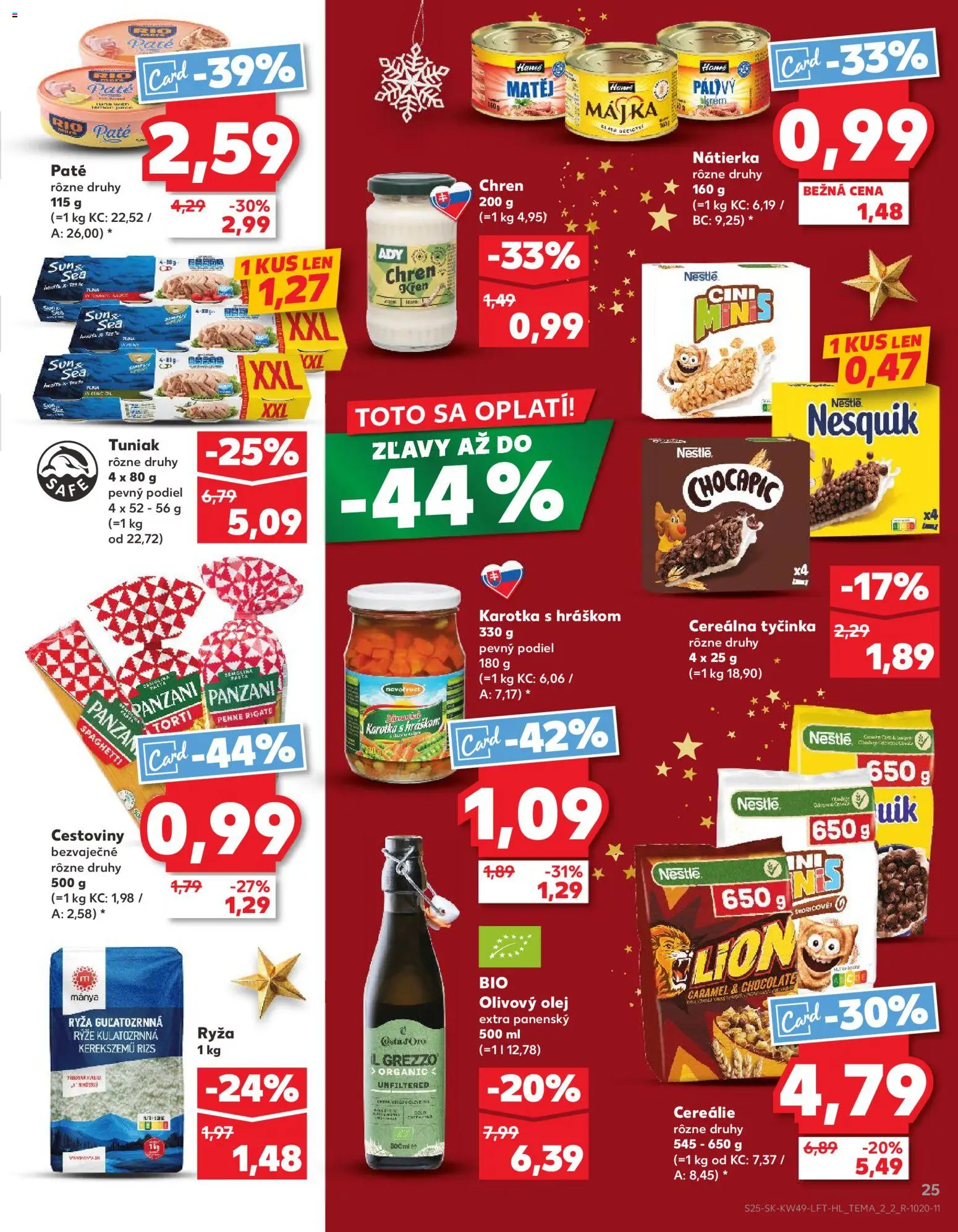 Nové Kaufland akcie – leták je platný od 04.12.2025 | Strana: 25 | Produkty: Chren, Tuniak, Cestoviny, Cereálie