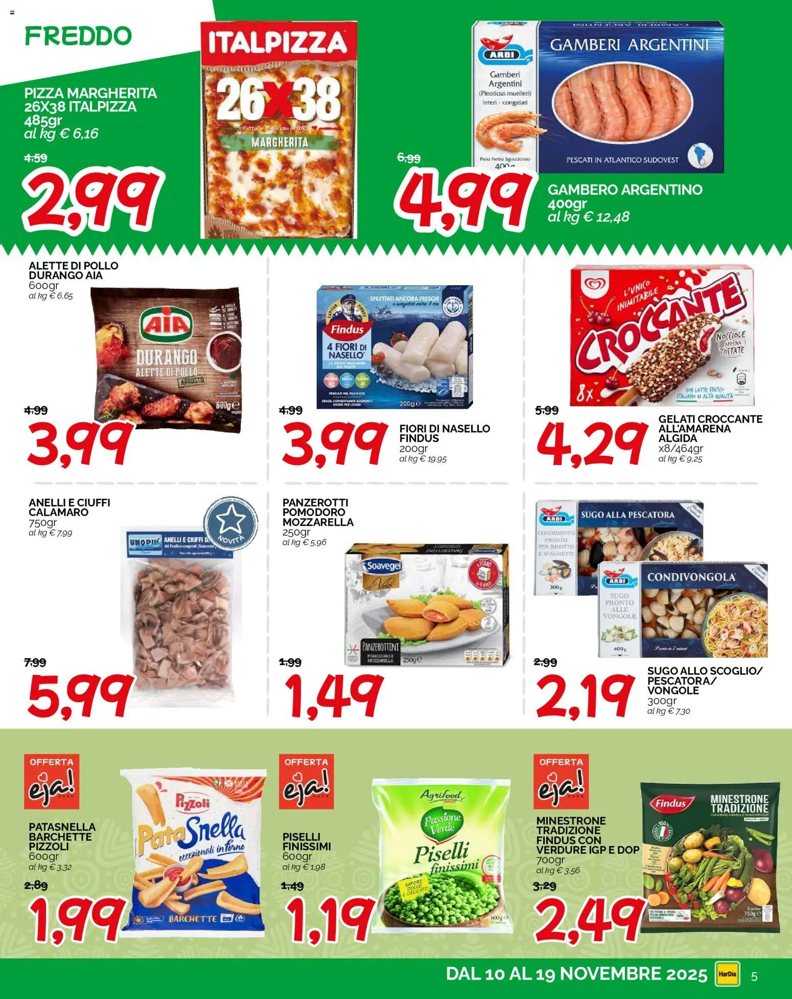 Volantino HarDis del 10.11.2025 | Pagina: 5 | Prodotti: Minestrone, Gamberi, Vongole, Mozzarella