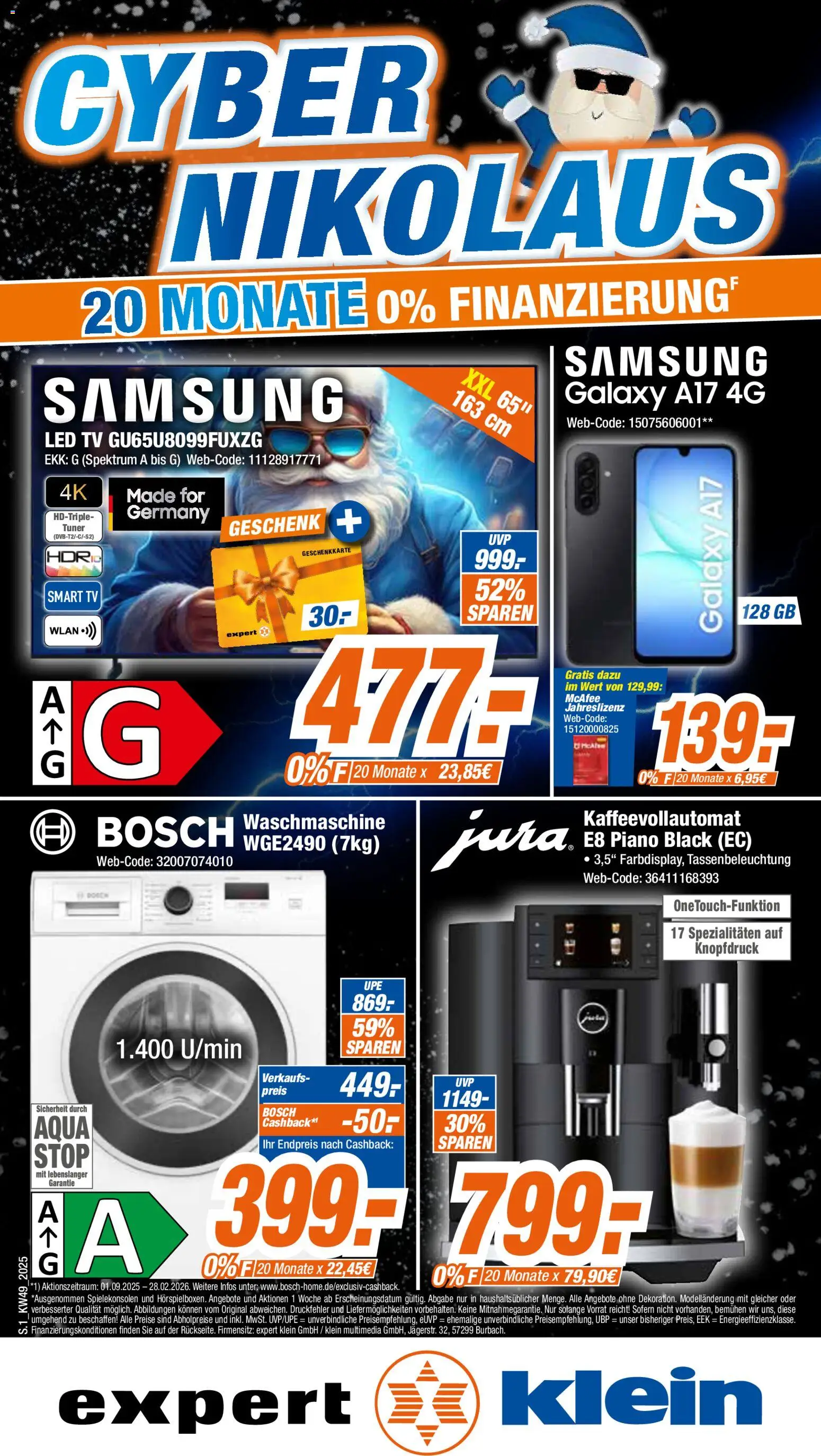 Expert - Cyber Nikolaus – gültig ab 01.12.2025 | Seite: 1 | Produkte: Waschmaschine, Smart TV, Kaffeevollautomat, TV