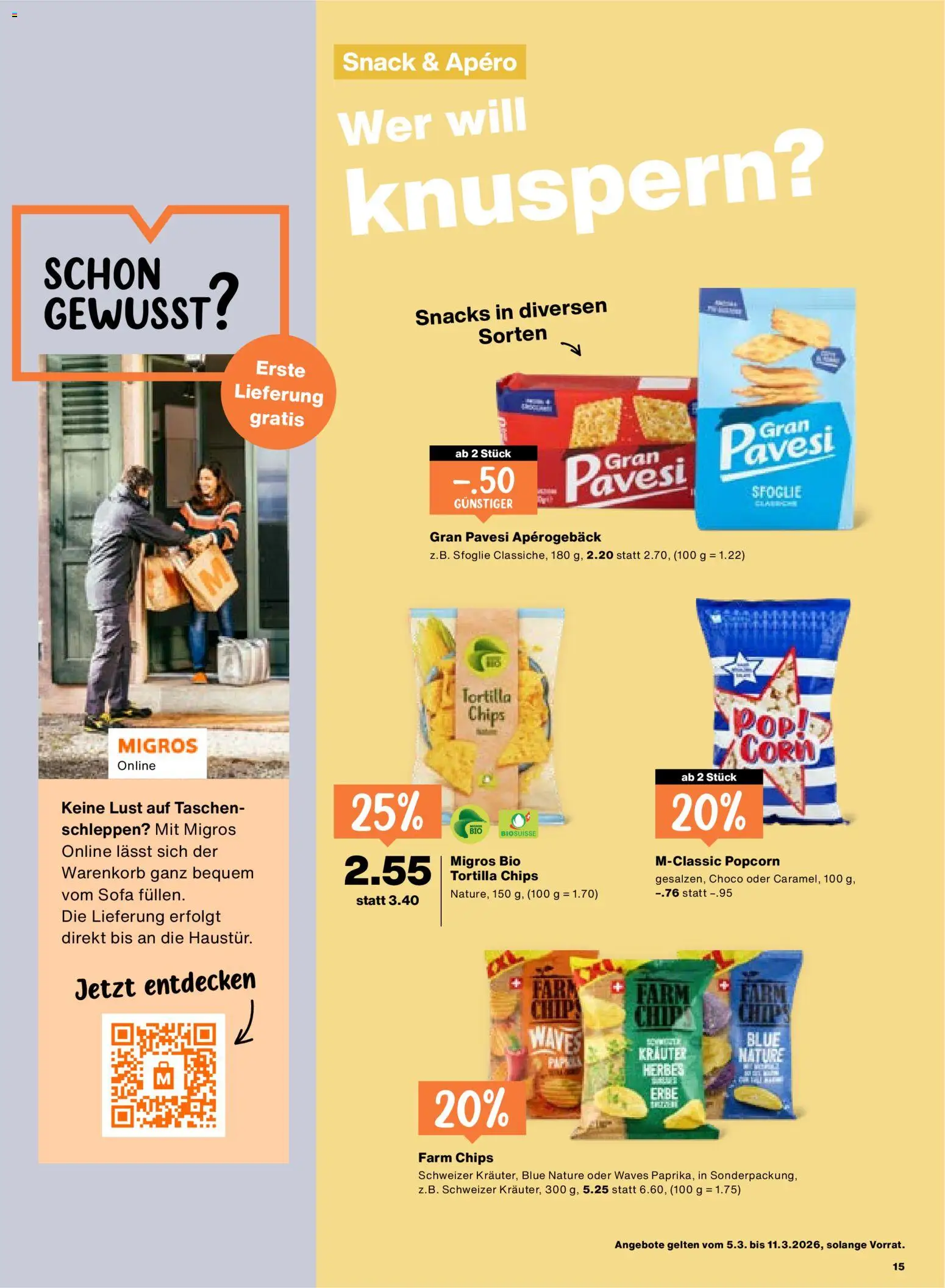 Migros aktionen – gültig ab 03.03.2026 | Seite: 15 | Produkte: Sofa, Chips