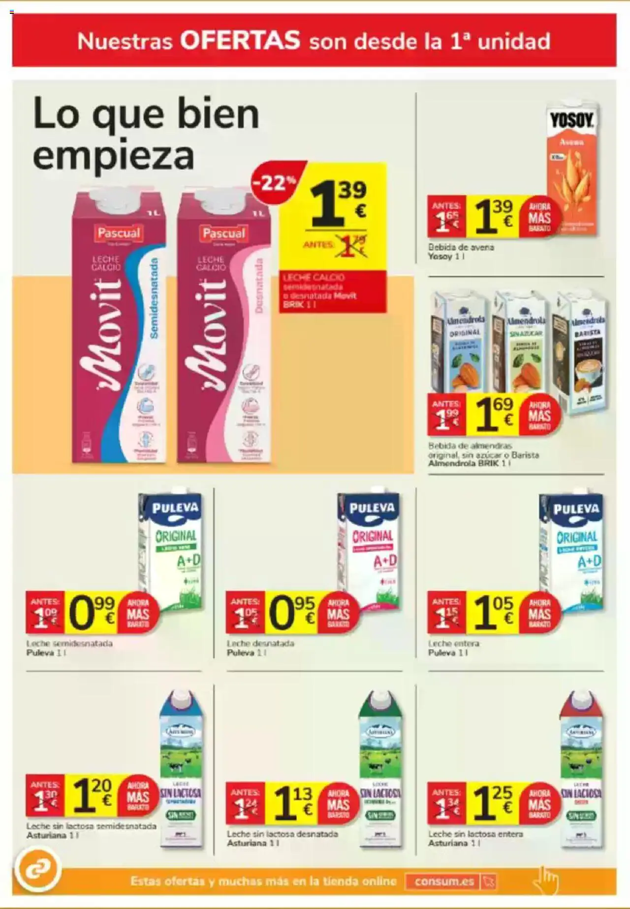 Consum folleto │ válido desde el 29.05.2025 | Página: 2 | Productos: Leche desnatada, Leche sin lactosa, Leche entera, Bebida de almendras